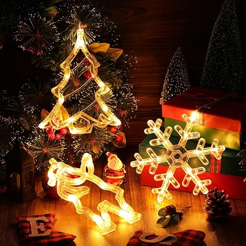 Miniatura 6 de 12 luces navideñas para ventana, luces de silueta de ventana con temporizador, ventosa, funciona con pilas, para Navidad, Año Nuevo, hogar,