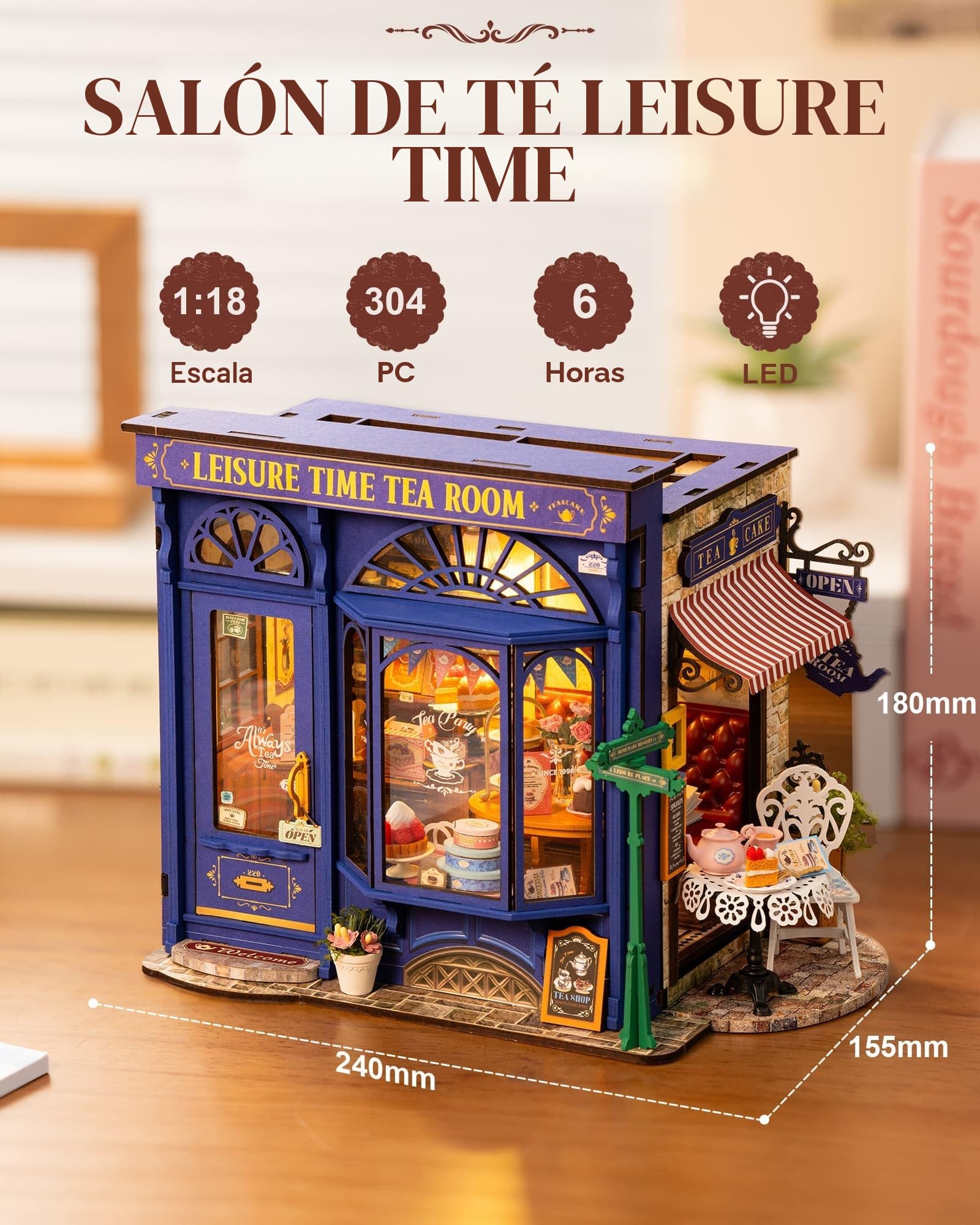 Rolife Casa de muñecas de ocio y sala de té, kit de casa en miniatura con luces, tiempo libre, Navidad, regalo de cumpleaños