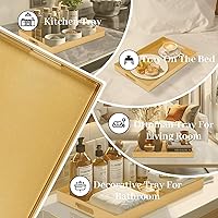 Vista 7 de MAONAME Bandeja decorativa dorada para mesa de café, moderna bandeja para servir con asas, bandejas otomanas de plástico para sala de estar