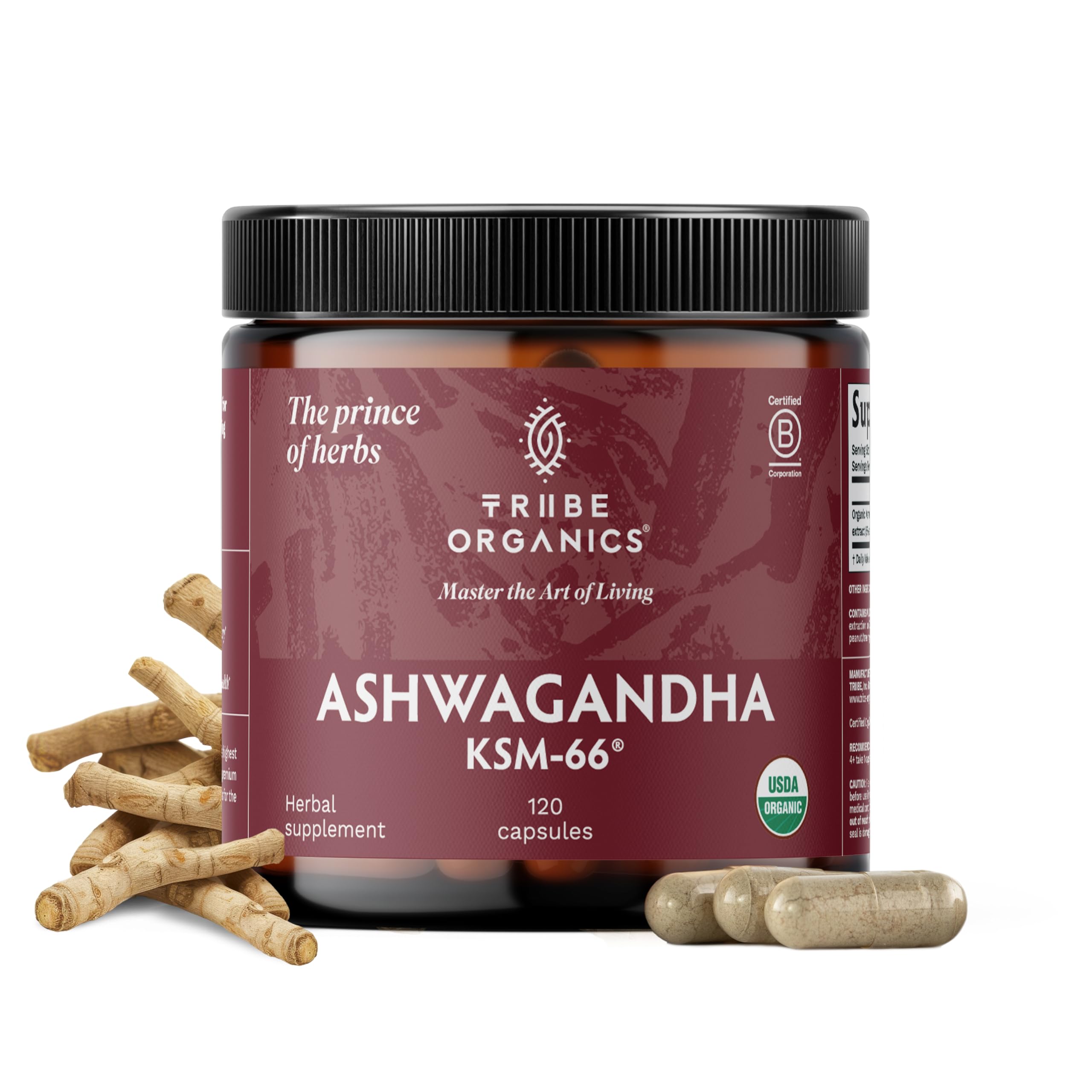 Ashwagandha KSM 66 Pure Organic Root Powder Extract Ayurvedic Supplement - Focus, Mood Support, Increase Energy, Strength, 600mg of Natural KSM66 for Superior Absorption - 120 Capsules