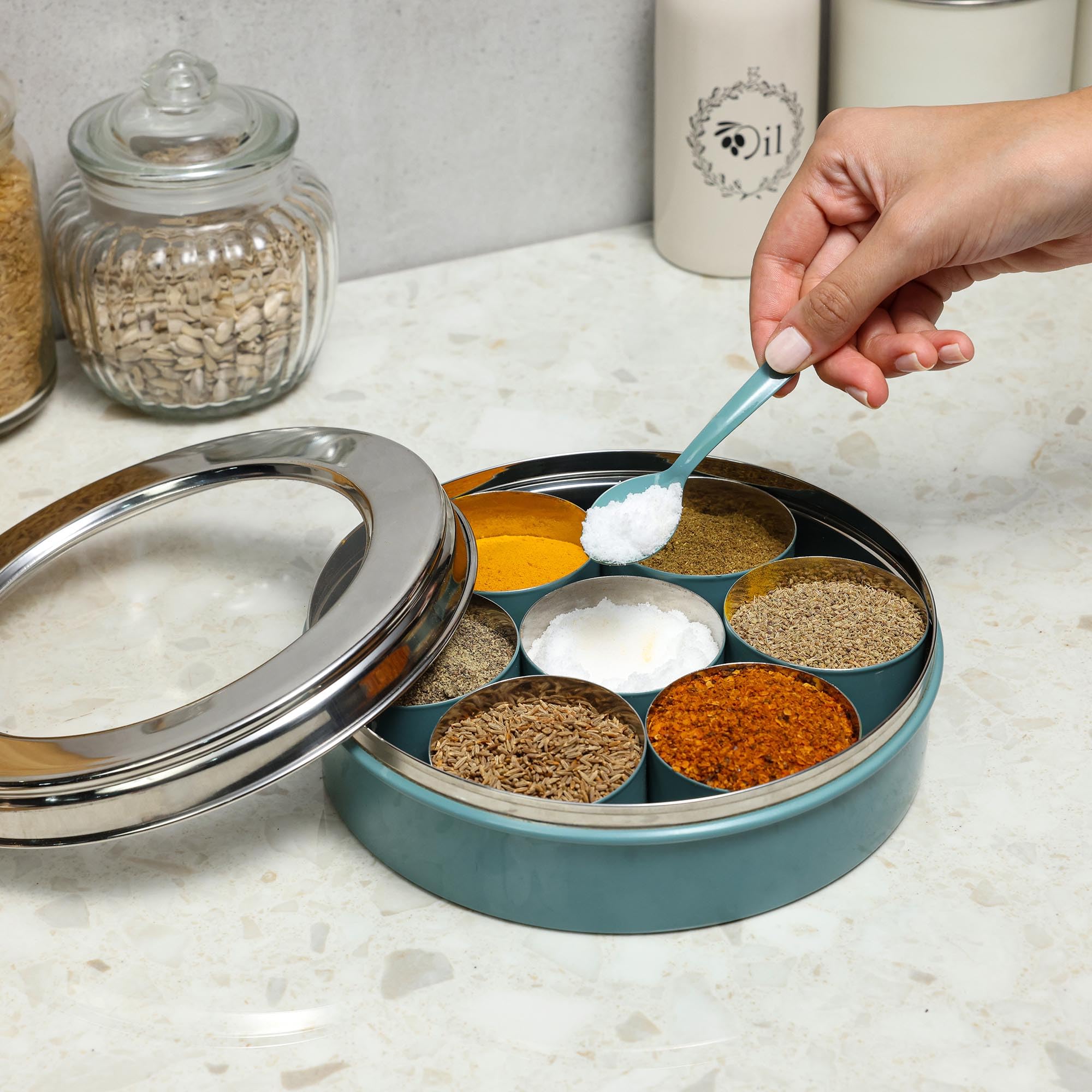 Stainless Steel Spice Box - Dudki Masala Dabba -6