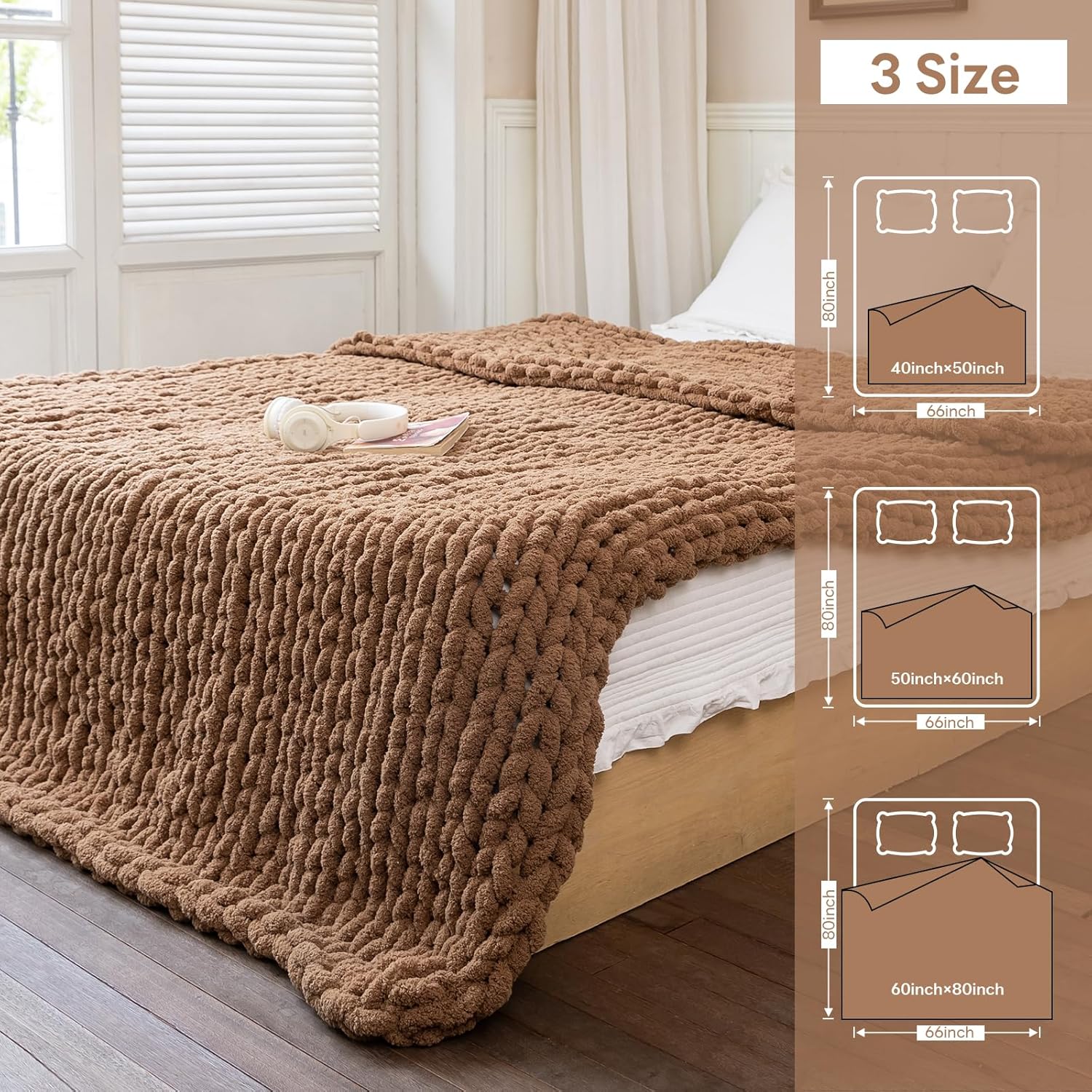 Chunky Knit Blanket - Luxury Soft Cozy 50 * 60 Throw Blanket,100% Woven Blanket Rope Knot Throw Blanket for Couch, Sofa, Home Decor, Gift - Machine Washable (Brown, 50 * 60) - Image 4