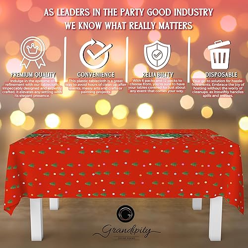 Miniatura 4 de Grandipity Paquete de 6 manteles de plástico desechables de calidad prémium con Papá Noel, 54 x 108 pulgadas, manteles rectangulares para mesa