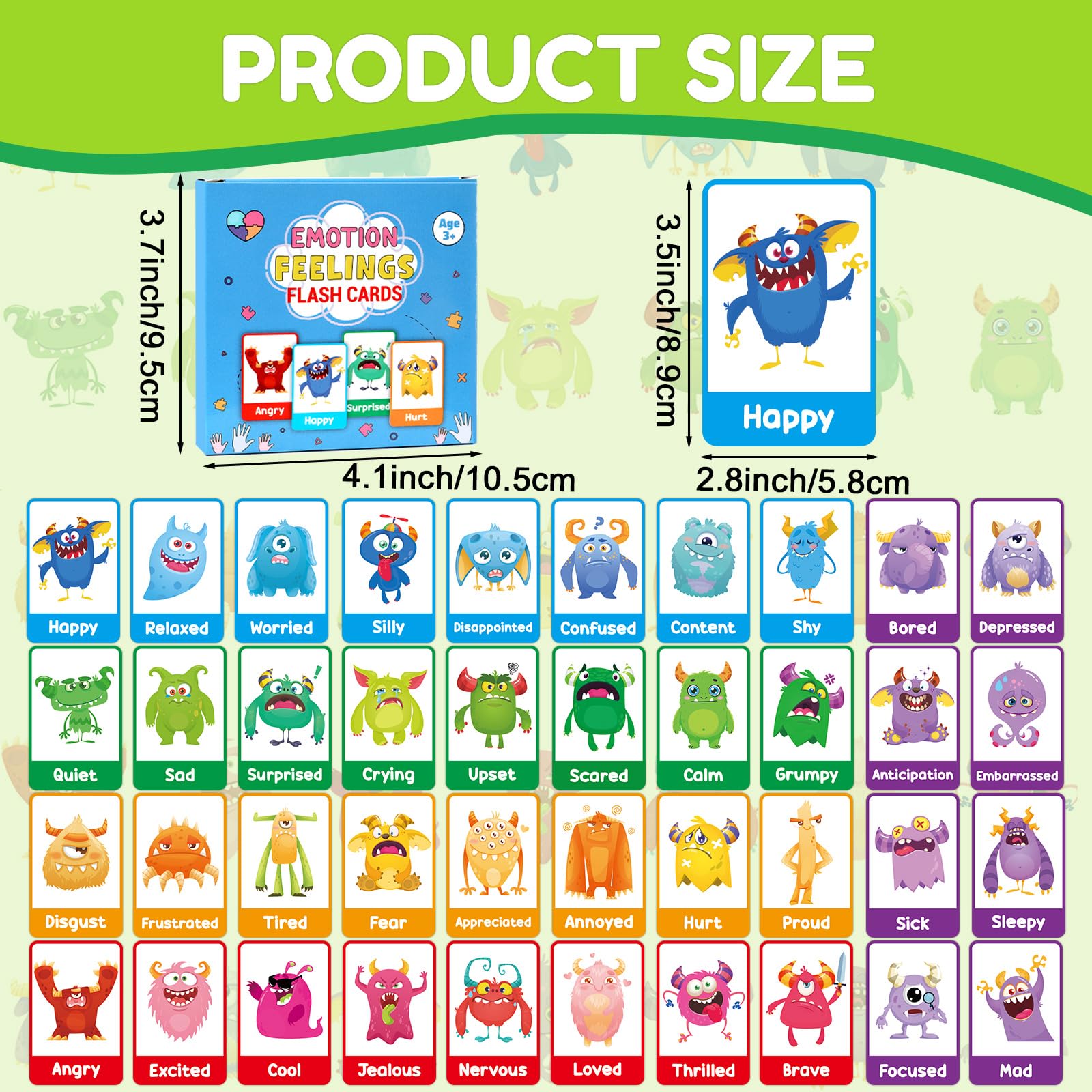 40 PCS Monster Emotions Feelings Flash Cards Autism Feelings