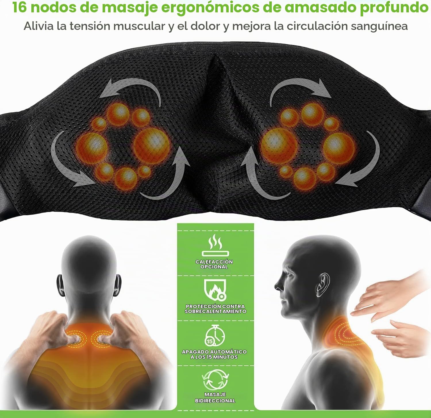 Cotsoco Masajeador Cervical y Espalda con Calor Relajante,Cuero PU | Shiatsu Eléctrico Maseajor de Cuello y Hombros , 3D Masaje de Amasamiento Giratorio,Regalos Originales Mujer/Hombre