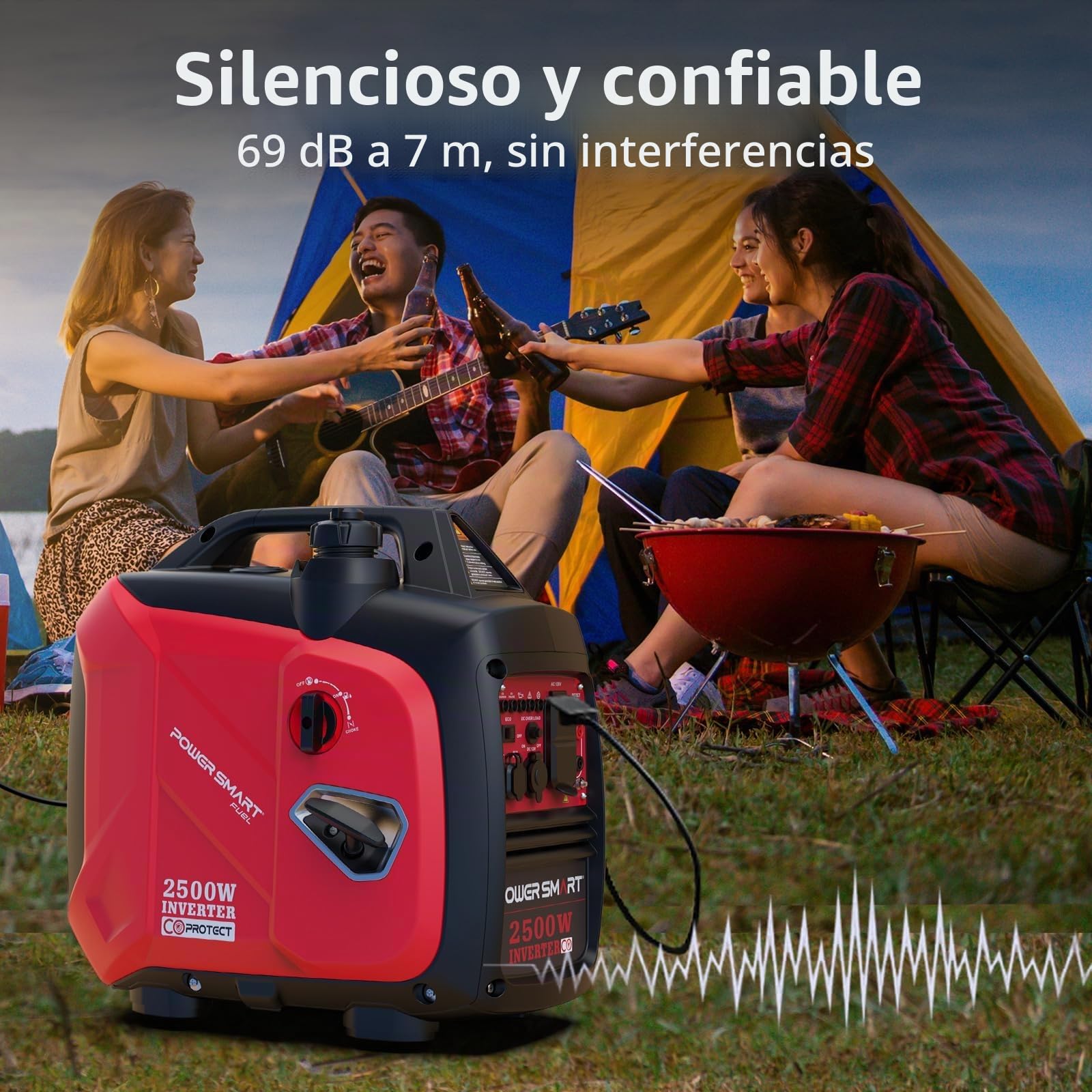 PowerSmart Generador portátil de 2500 W alimentado por gas, generador inversor súper silencioso para acampar al aire libre, RV, cumple con CARB