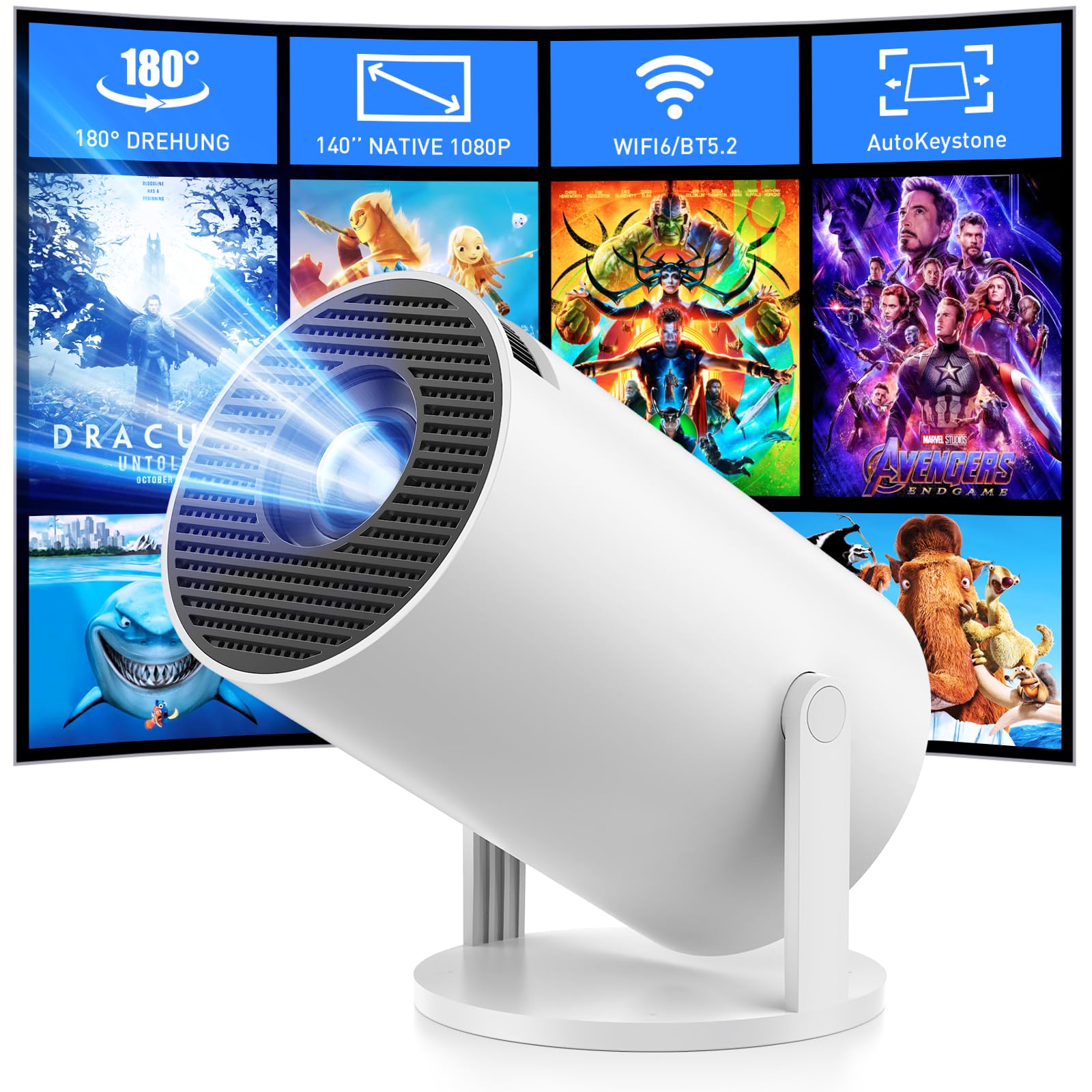Videoprojector, Upgraded 1080p FHD mini-projector met WiFi 6 Bluetooth Videoprojector, Upgraded 1080p FHD mini-projector met WiFi 6 Bluetooth