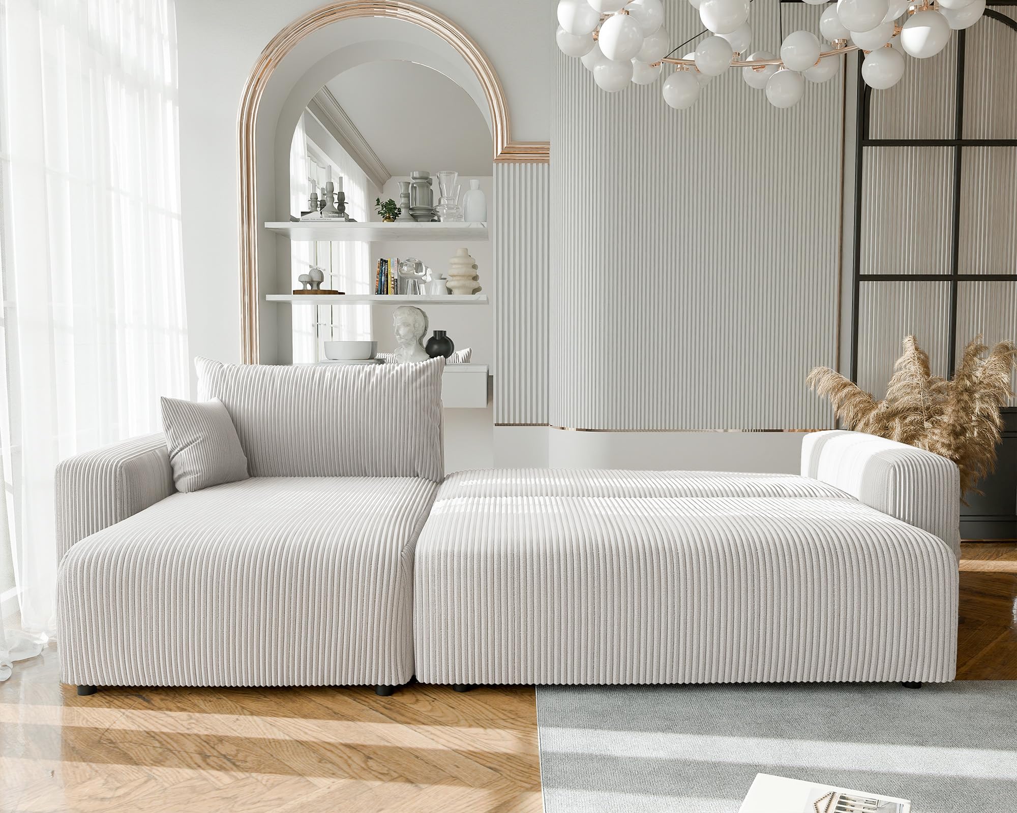 Ecksofa XL mit Schlaffunktion und Bettkasten 278 x 145 cm Beige