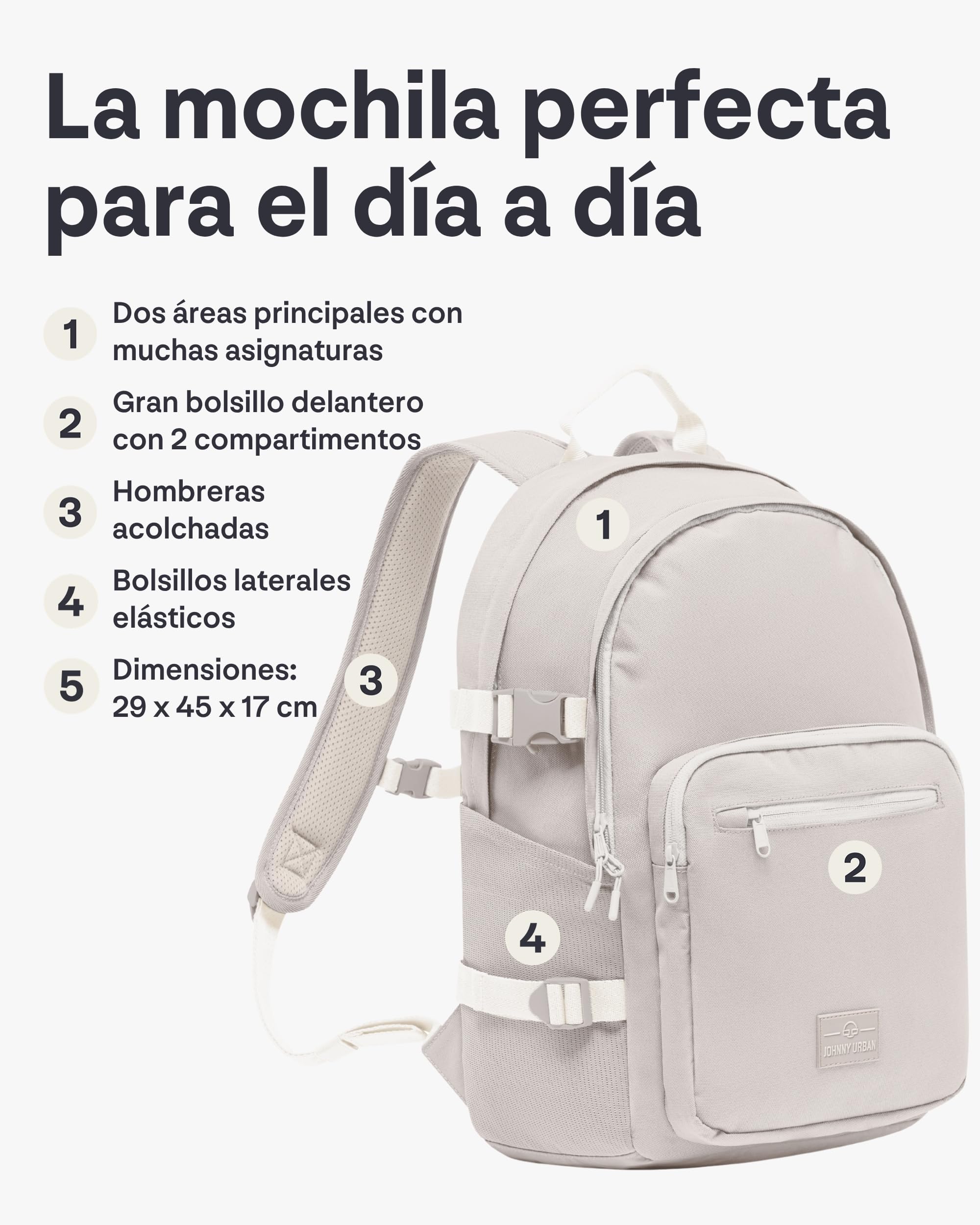 Johnny Urban Mochila Escolar Adolescentes - Lian - Cartera Escolar para Niños y Niñas - 18 Litros - Mochila Casual con Compartimento para Portátil para Colegio y Ocio - Repelente al Agua