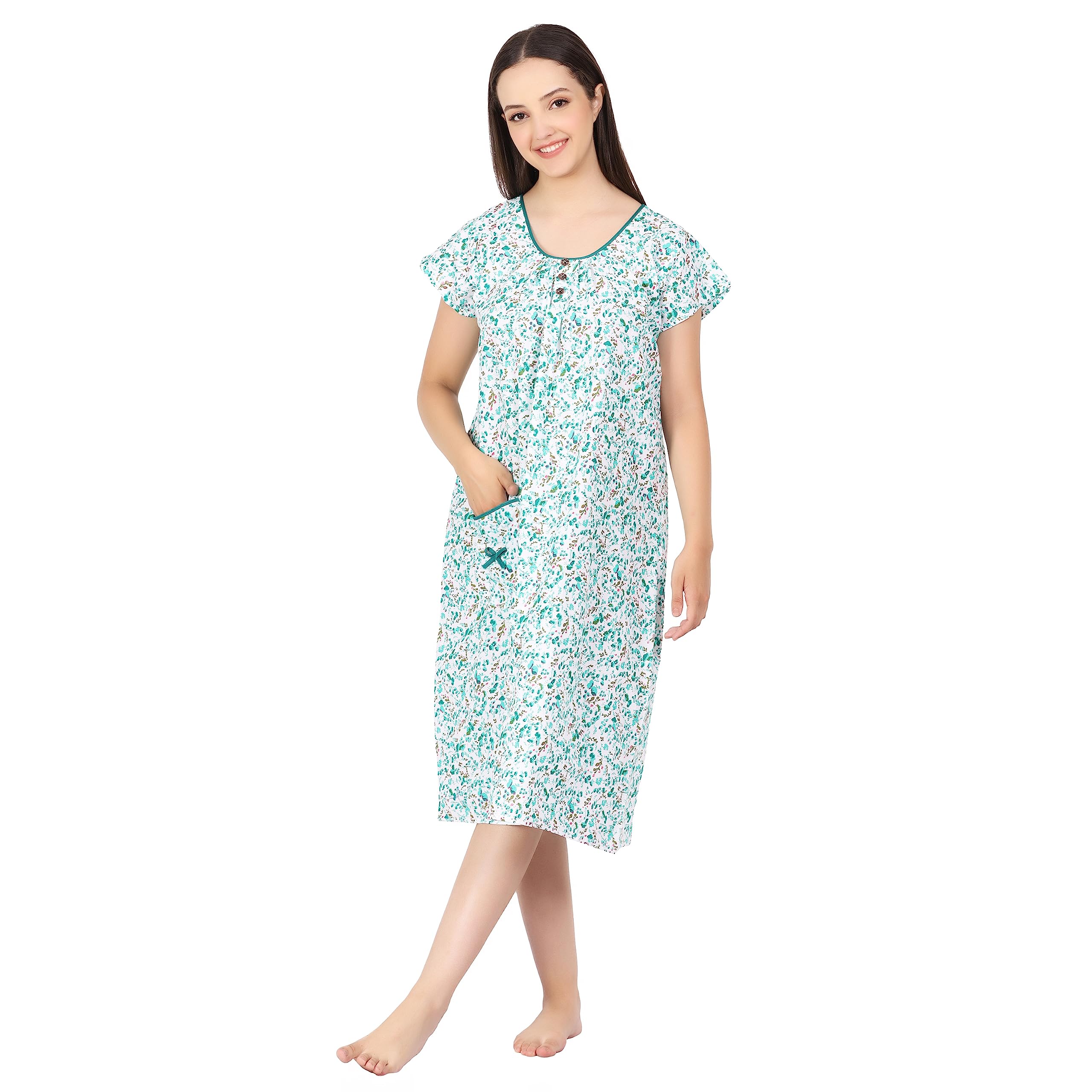 Woman's Long Short Calf Length Pure Cotton Nighty Multicolour