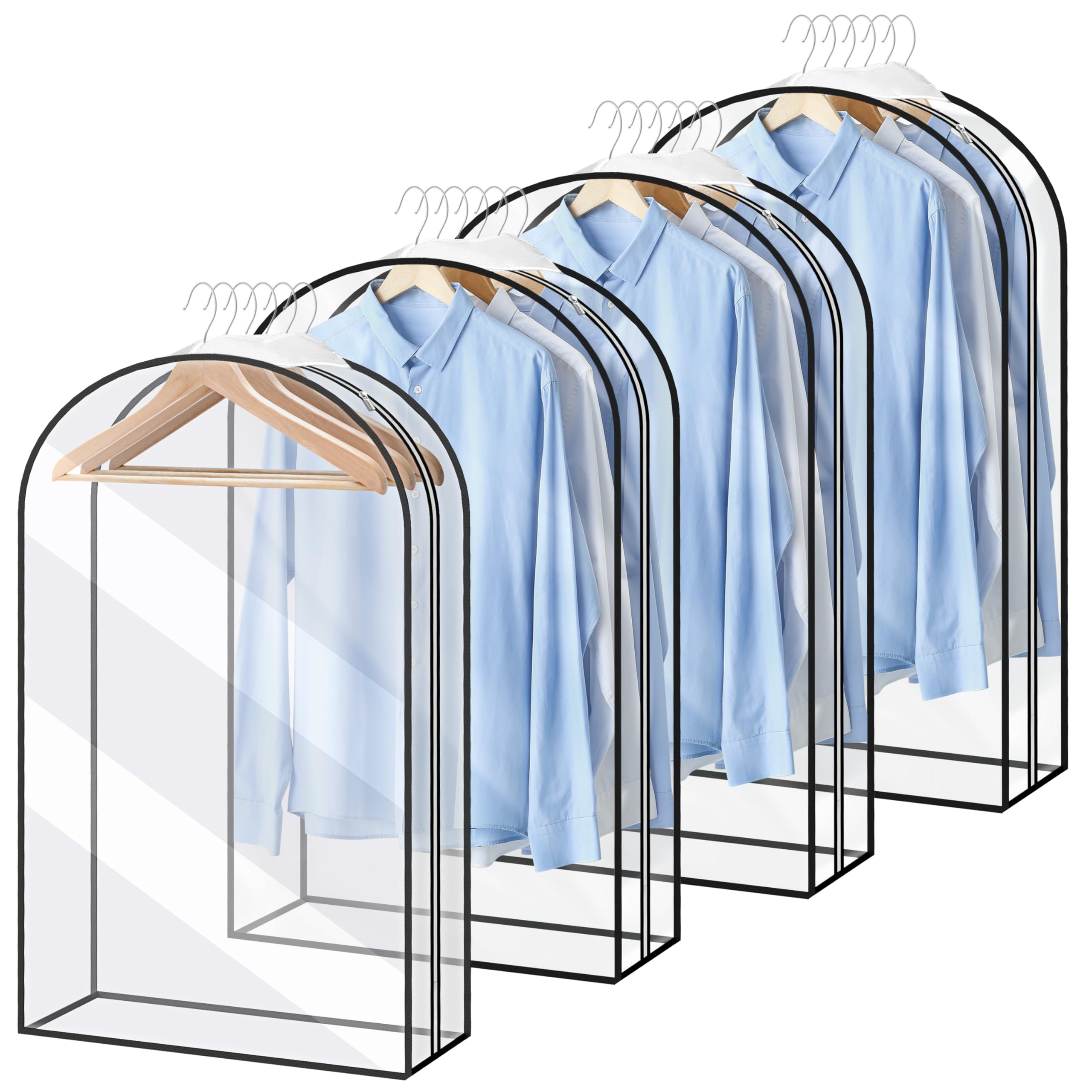 Lazebox Garment Bag Closet Storage with Zipper, 40 inches Clear Suit Bag for Suits, Coats, Jackets, Shirts, 4 Packs