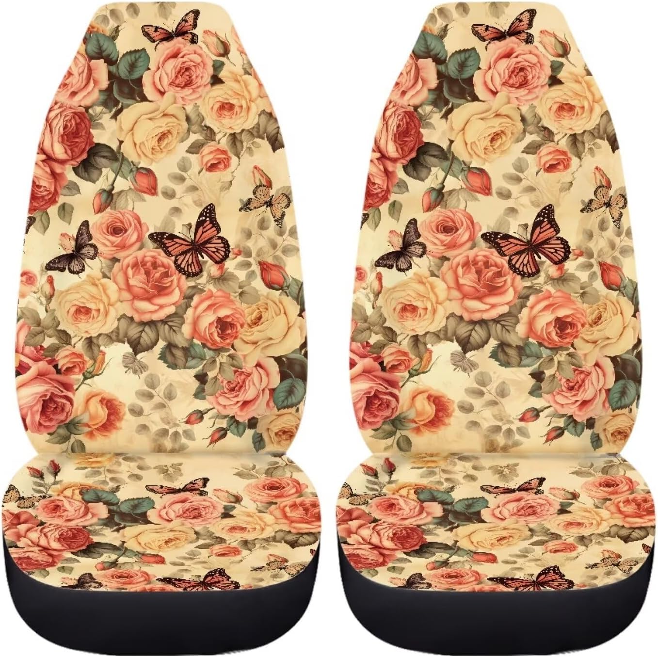 Front car seat Cover, Padded car Front seat Cover, Inner Cover for car Truck SUV, car Essential Dirty Proof Covers, Retro Roses Butterfly Pattern