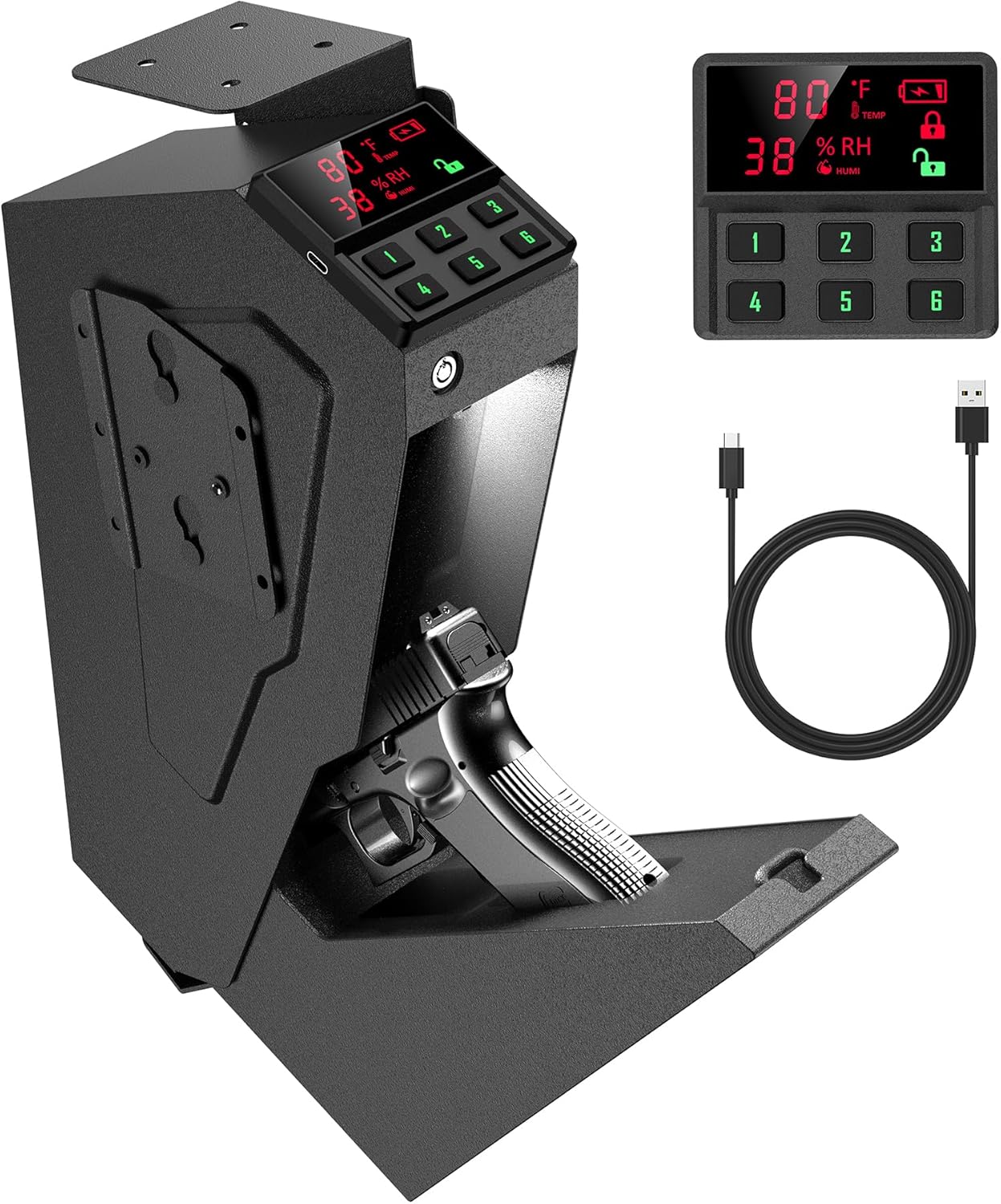 Fast-Entry Mounted Nightstand Handgun Gun Secure,Auto Open Lid Good Pistol Secure with Keypad Lock/Key Lock (QG8002E Keypad)