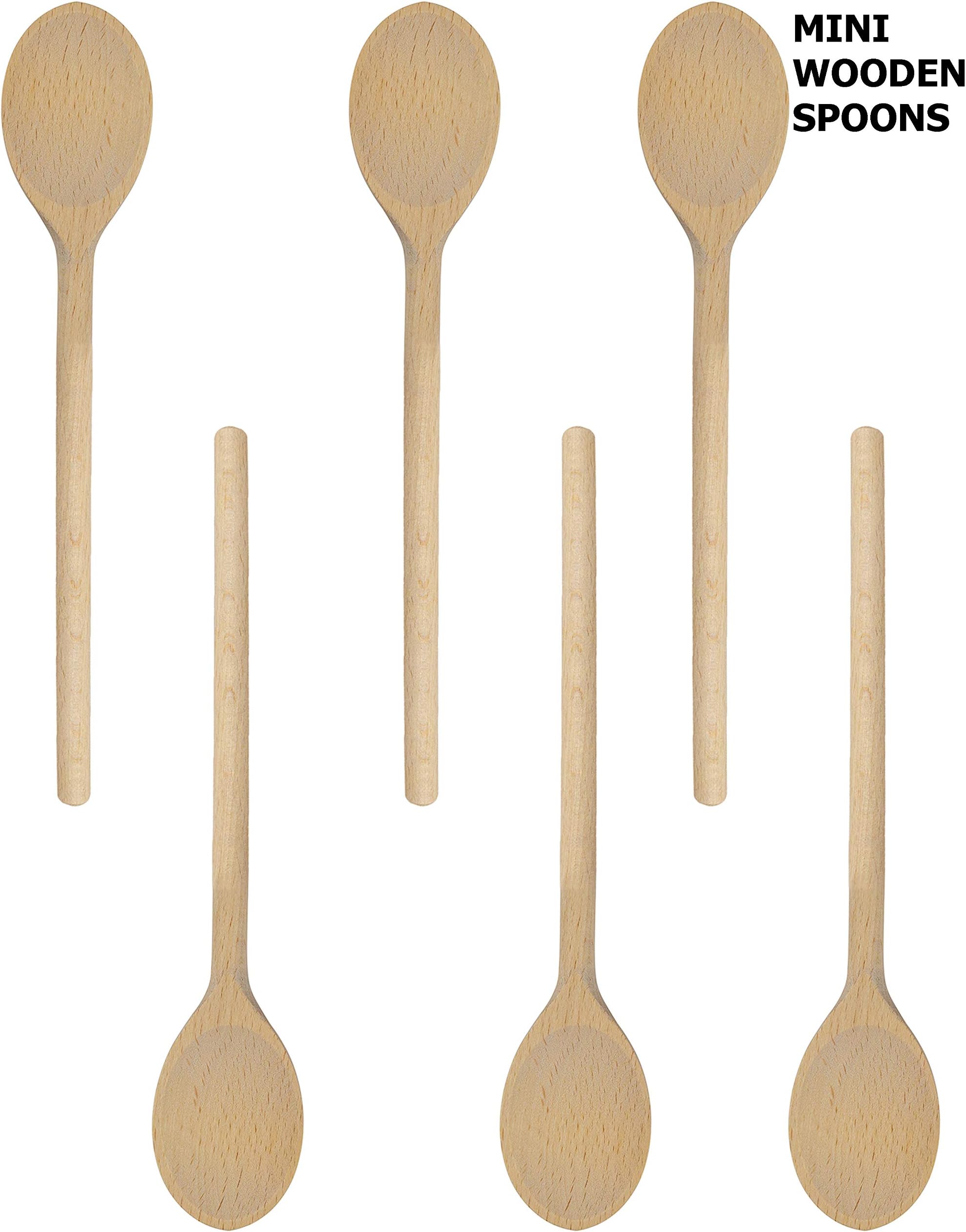 BICB Mini 8-Inch Long Wooden Spoons, Oval Wood Mixing Spoons for Baking, Stirring -Sauce Spoons Made of Natural Beechwood - Set of 6 mini wooden spoons