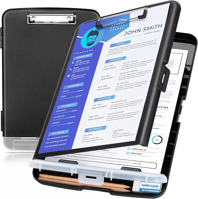 Deli Clipboard with Storage, Lightweight Portable Writing Clipboard with Notepad, A4 Clip Board for Nursing, School, Office, Medical Personnel, Black