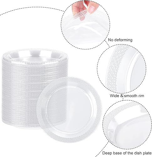 Miniatura 3 de 300 platos de plástico transparente de 6 pulgadas, pequeños platos redondos desechables para postre resistentes, platos de cena y fiesta para boda,