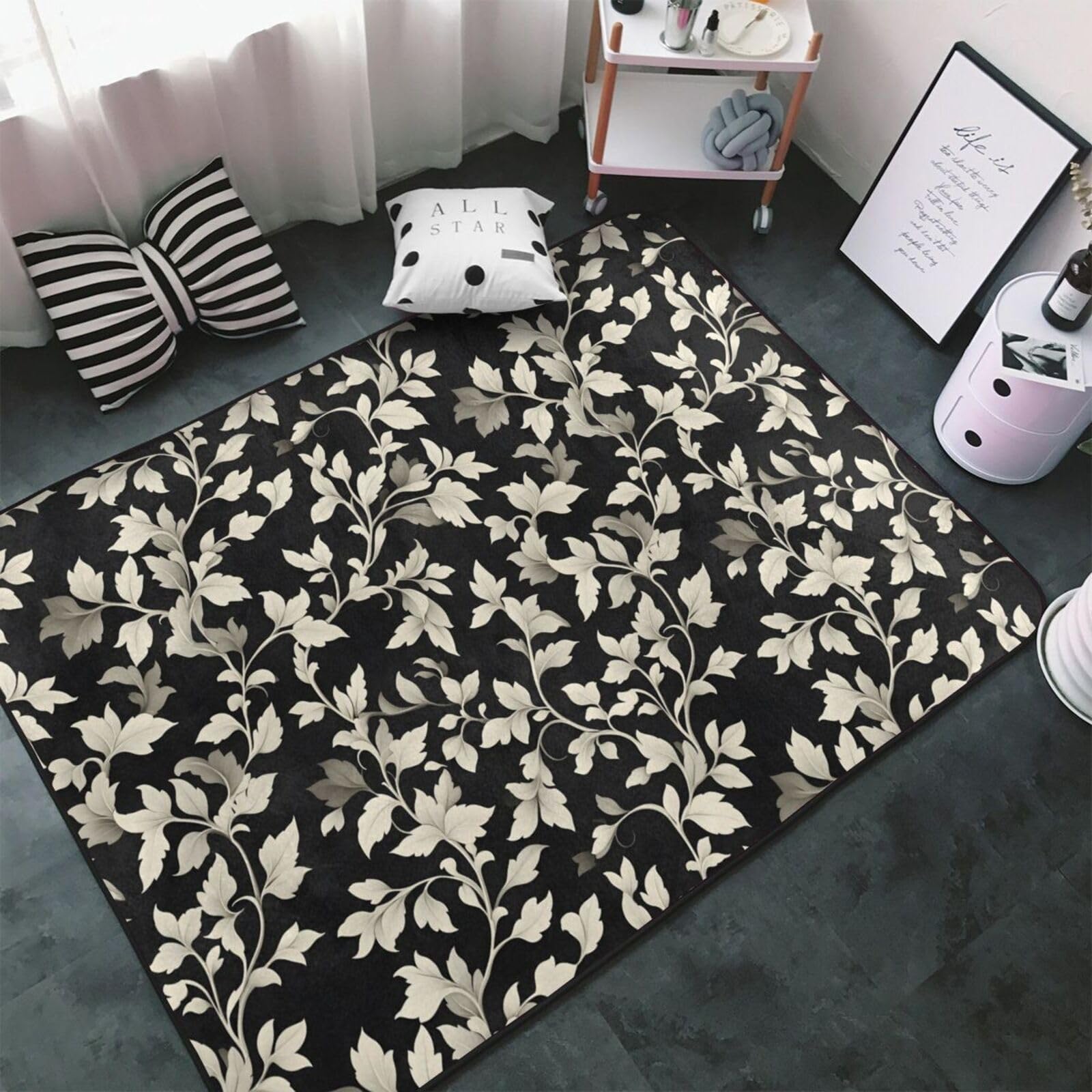 Tapis décoratif pour salon vintage beige 152x99cm lavable en machine