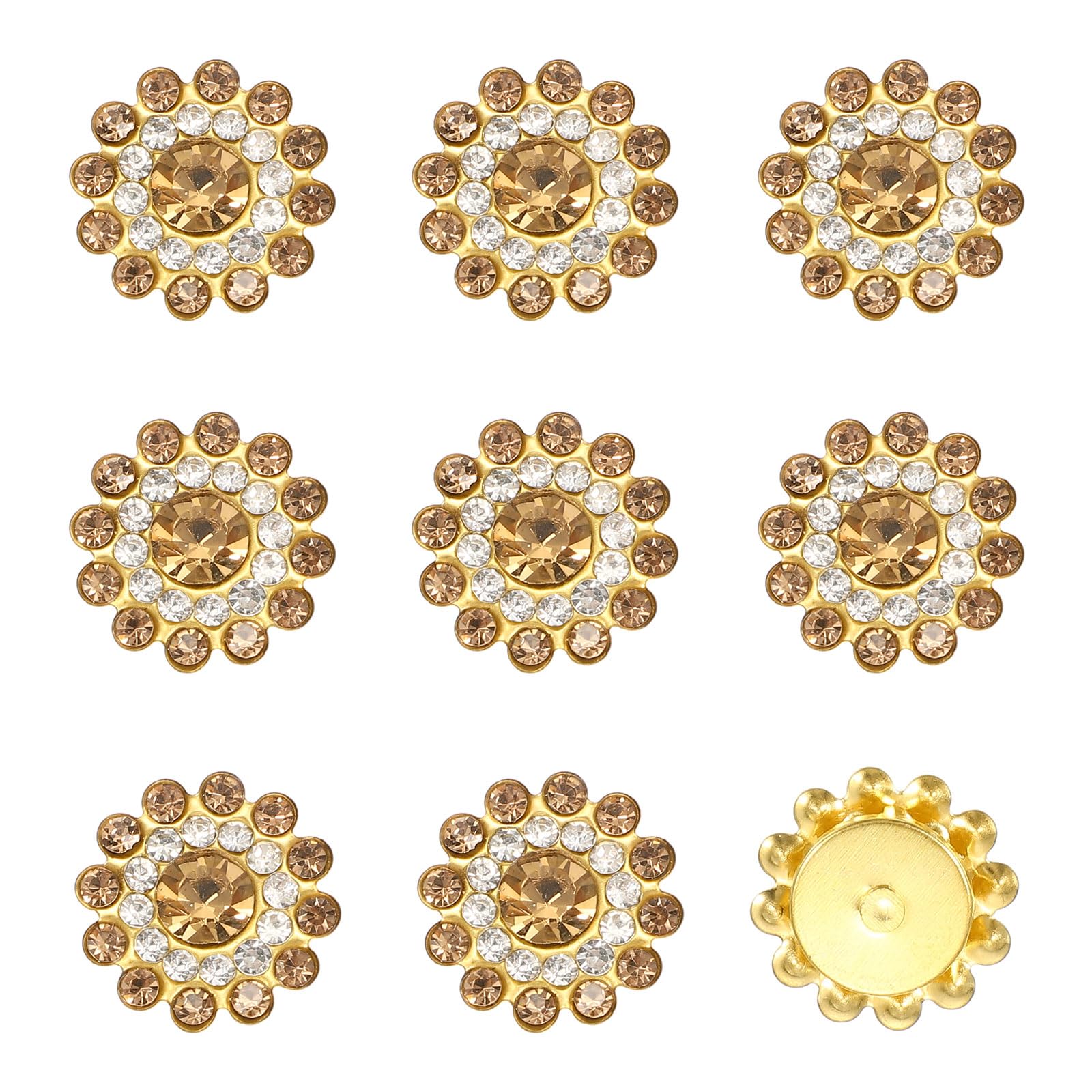 YELARXI 150Pcs 14mm Sew on Flower Rhinestones Crystal Glass Gems, Flatback Claw with Metal Base Crystals for Sewing Clothes Shoes Jewelry Belt Accessories, Crystal Yellow — image 1
