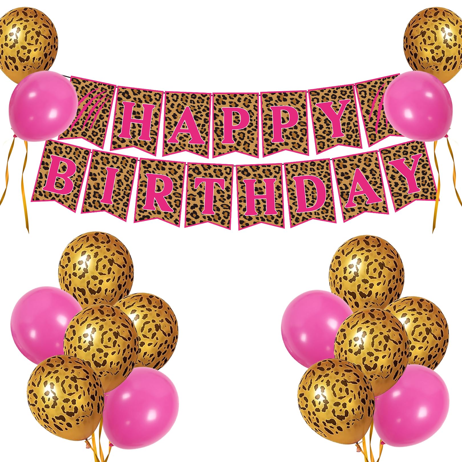 PANRRPERS 21 Pieces Cheetah Birthday Decorations Cheetah Birthday Banner Gold Leopard Spots Latex Balloons for Party Boy Girl Baby Shower Supplie