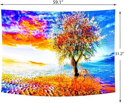 Miniatura 6 de Delur Tapiz para colgar en la pared, diseño de árbol, puesta de sol, playa, bosque, paisaje natural, tapiz de árbol de la vida, tapiz psicodélico