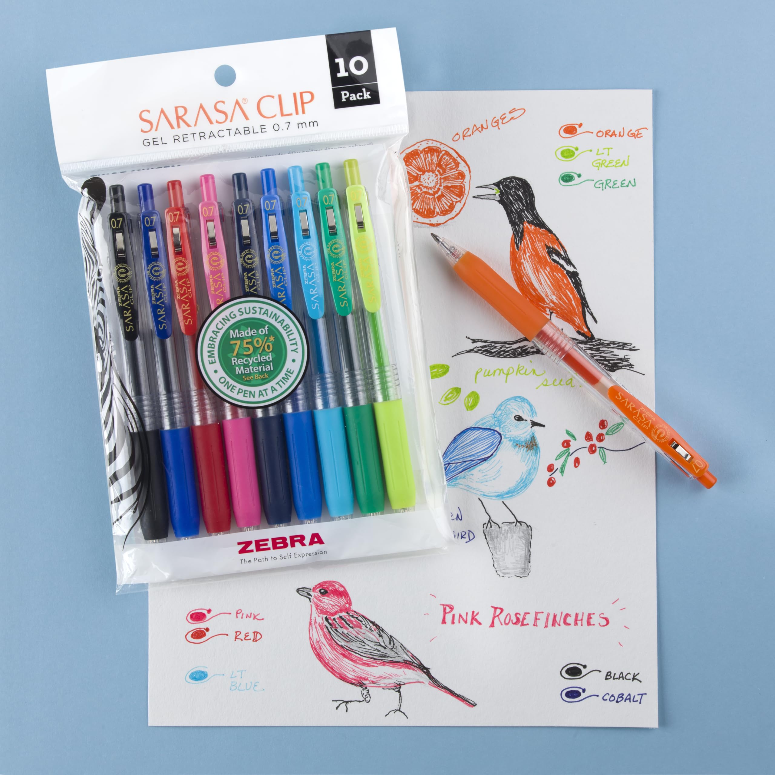 Zebra Pen SARASA Clip Gel Retractable Pens 0 7mm Medium Point Assorted Ink Colors 75 Recycled Materials Bold — view 3