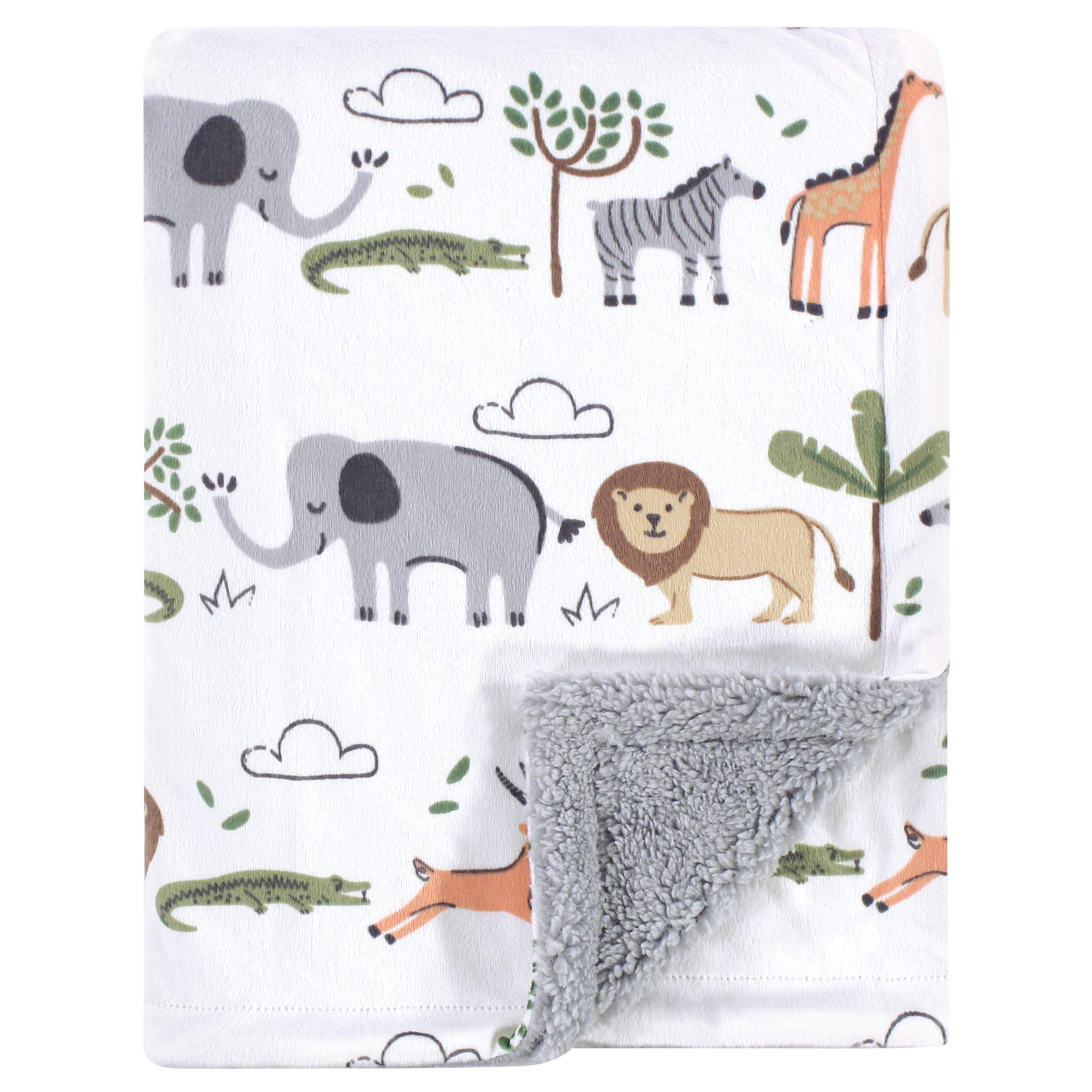 Hudson Baby Unisex Baby Plush Mink and Sherpa Blanket, Safari Life, One Size