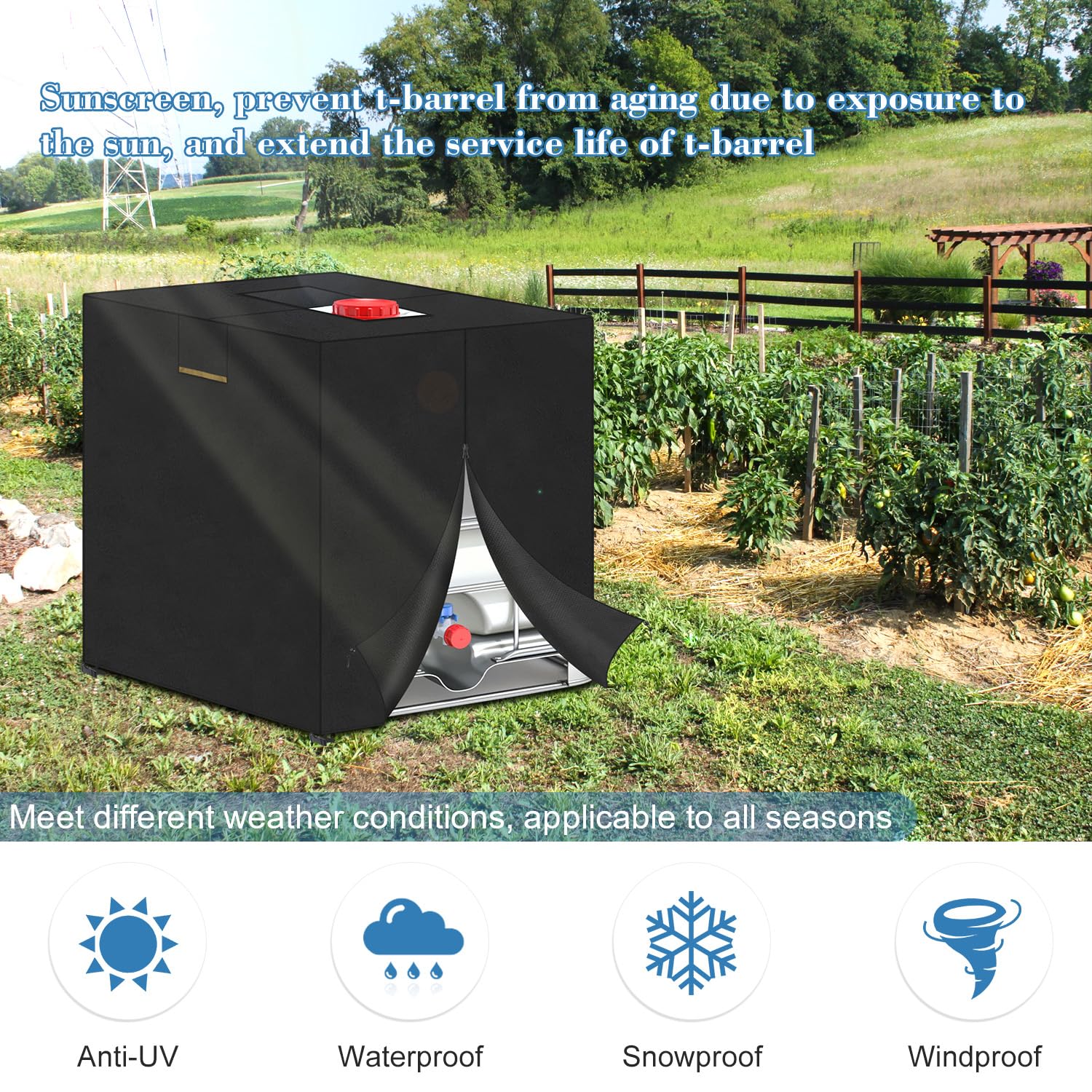VANSHEIM IBC Tank Abdeckung Wassertank 600L IBC Container Abdeckplane | IBC Wassertank Abdeckung Wasserdicht Winddicht UV beständig Schutzhülle für IBC-Tank, Container Regenwassertank 120x80x100cm