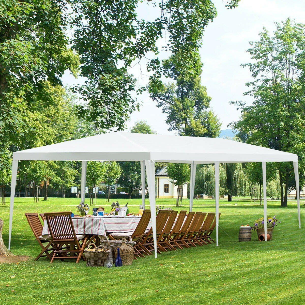 10'x30' Outdoor Canopy Tent, Party Tent Without Removable Sidewalls, Event Tents for Parties, Outside Waterproof Wedding Canopy for Birthday, Holiday (White,10x30FT-0Sides)
