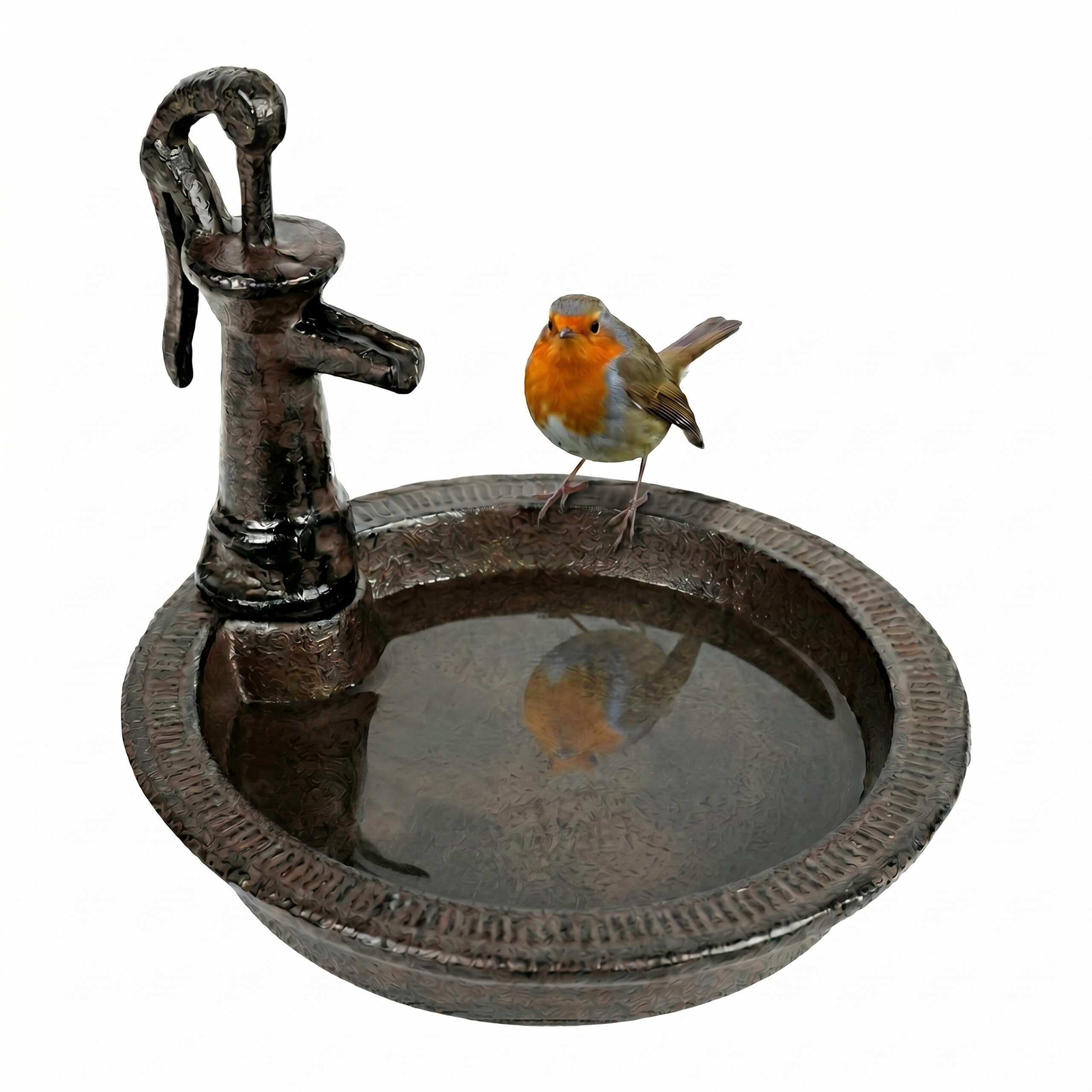 Relaxdays bird bath, HxWxD: 15 x 17 x 18 cm, cast iron, free-standing, food & water bowl for birds, brown