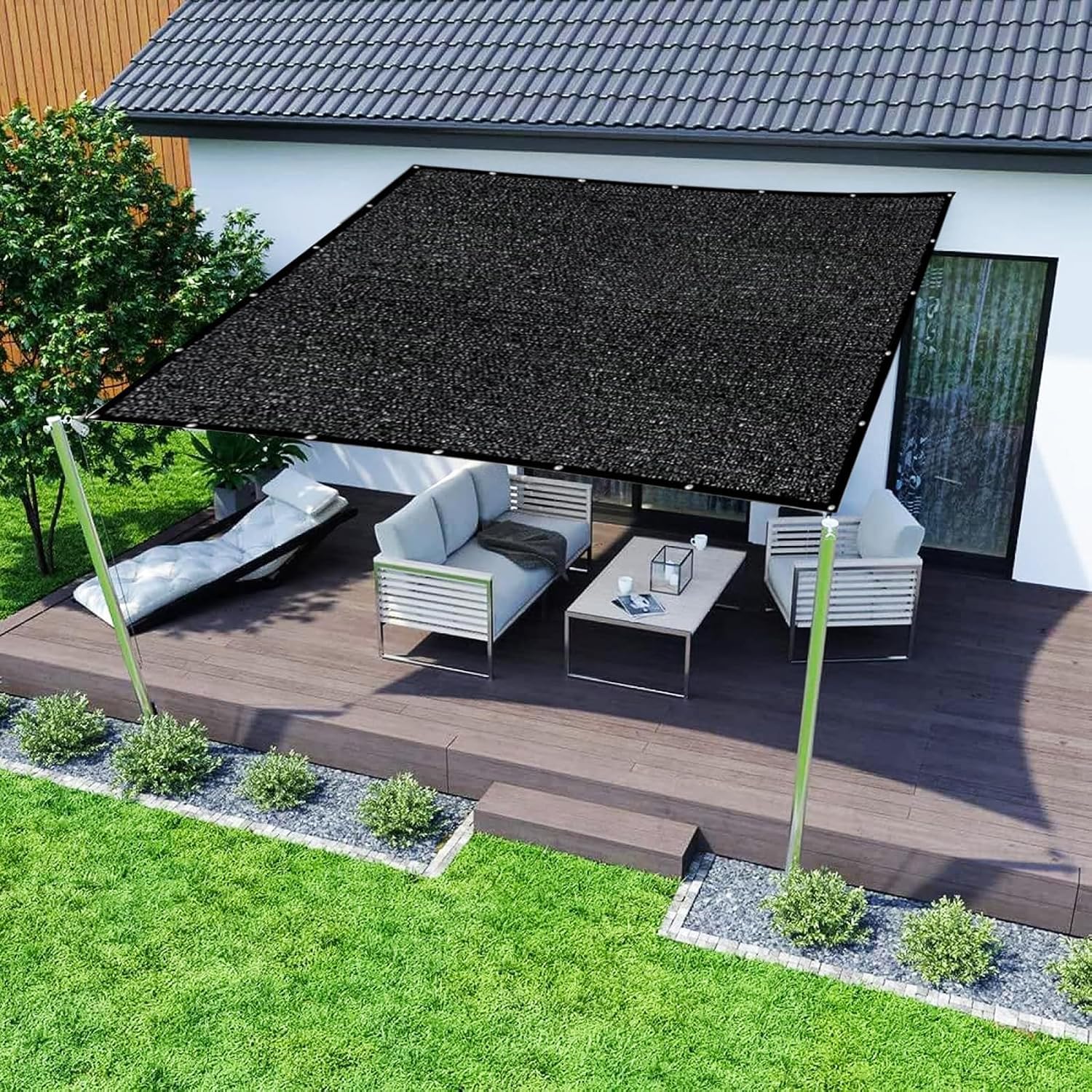 Malla de Sombra con Ojales, Red de Sombra 80-95% UV-Malla Sombreo Exterior HDPE Transpirable para Jardín Invernadero Pérgola Patio Balcón y Gallinero, Toldo de Sombra Resistente Viento - 3