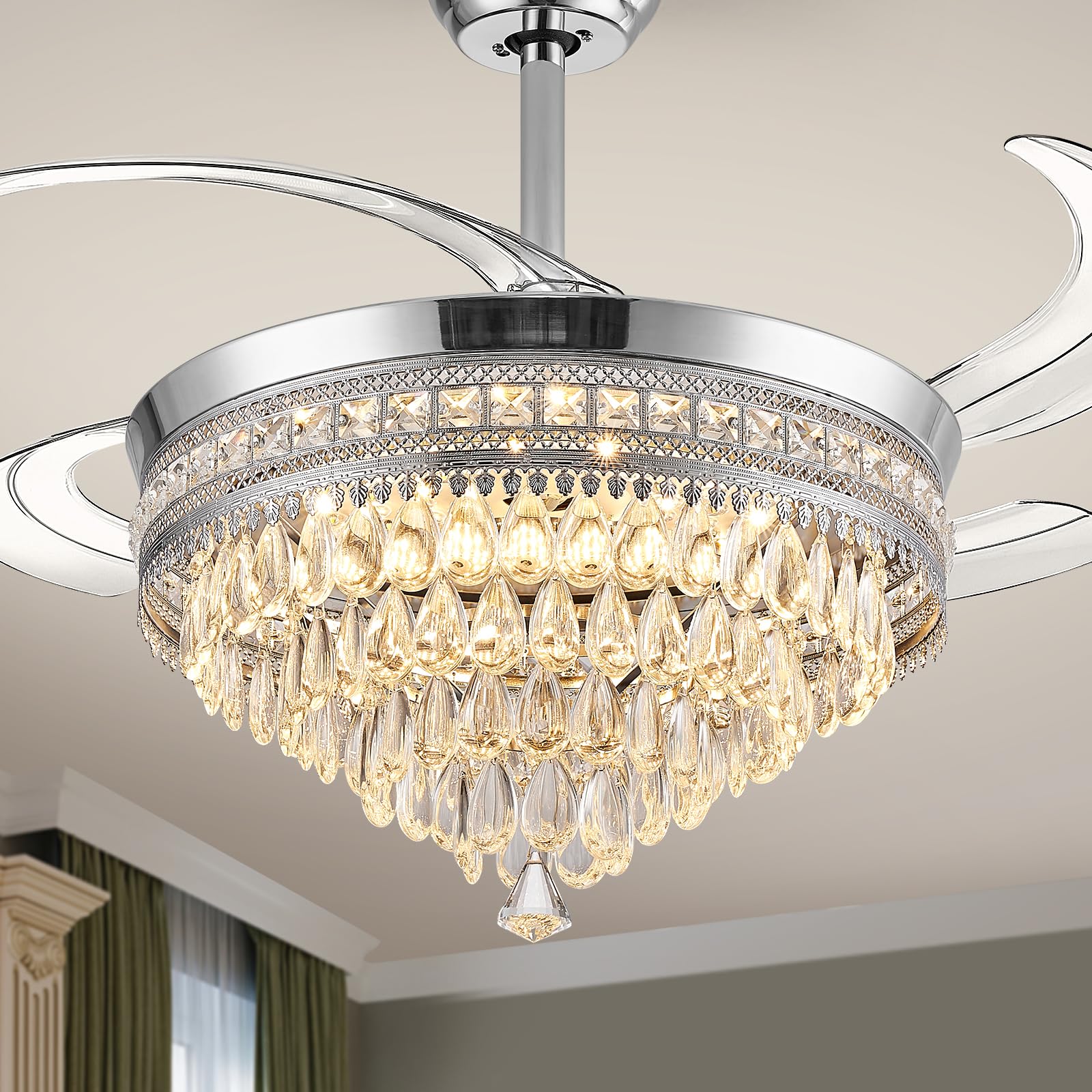 Baotree Chandelier Ceiling Fan with Lights and Remote,48