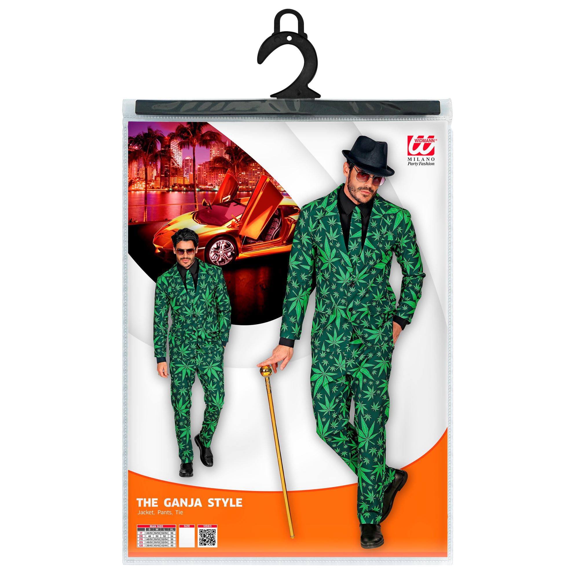 W WIDMANN MILANO Party Fashion - kostium w stylu ganja, garnitur liście konopi, marihuana, strój festiwalowy, kostiumy fantazyjne
