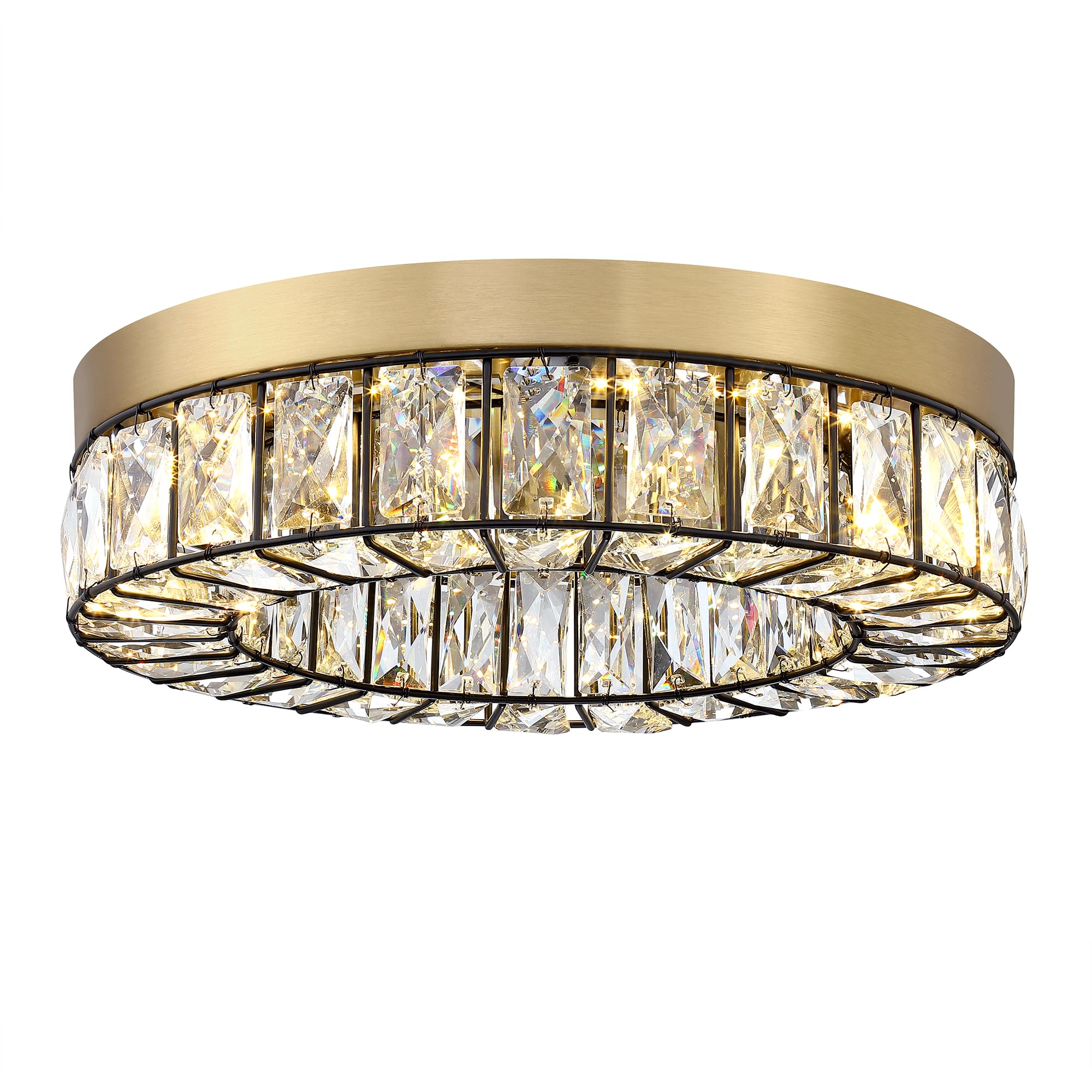 MEXO Crystal LED Flush Mount Ceiling Light Fixtures Modern Black and Gold LED Chandelier Lighting for Kitchen Closet Hallway Bedroom Foyer Laundry