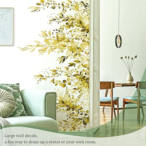 Miniatura 7 de Calcomanías de pared amarillas de hojas y plantas, despegar y pegar, calcomanías de vinilo de flores grandes, vid extraíble, decoración del hogar,