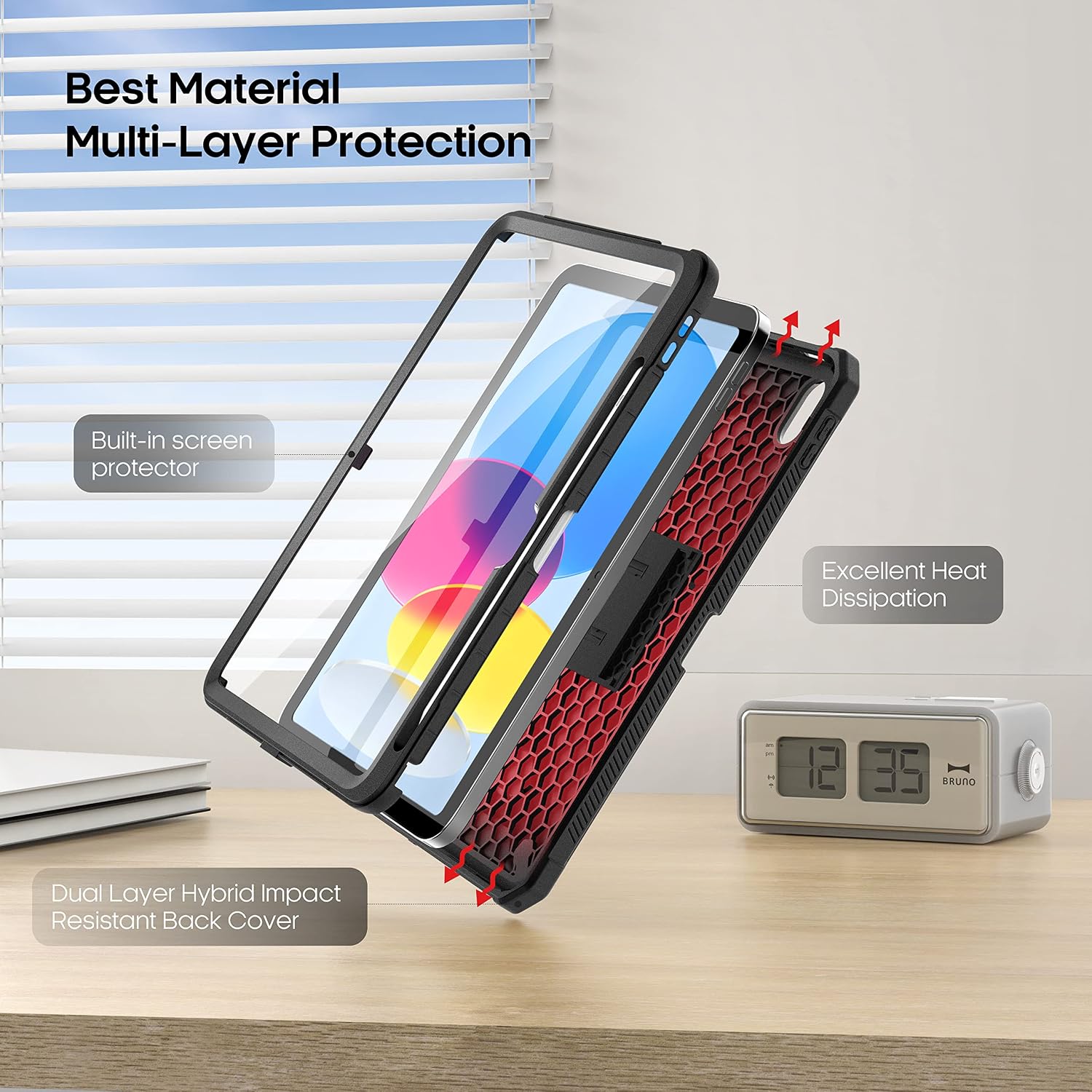 iPad 10th Generation Case 2022, DJ&RPPQ iPad 10.9 inch Case Shockproof Armor Protective Case with Built-in Screen Protector Pencil Holder Kickstand for 2022 iPad 10th Gen - Black