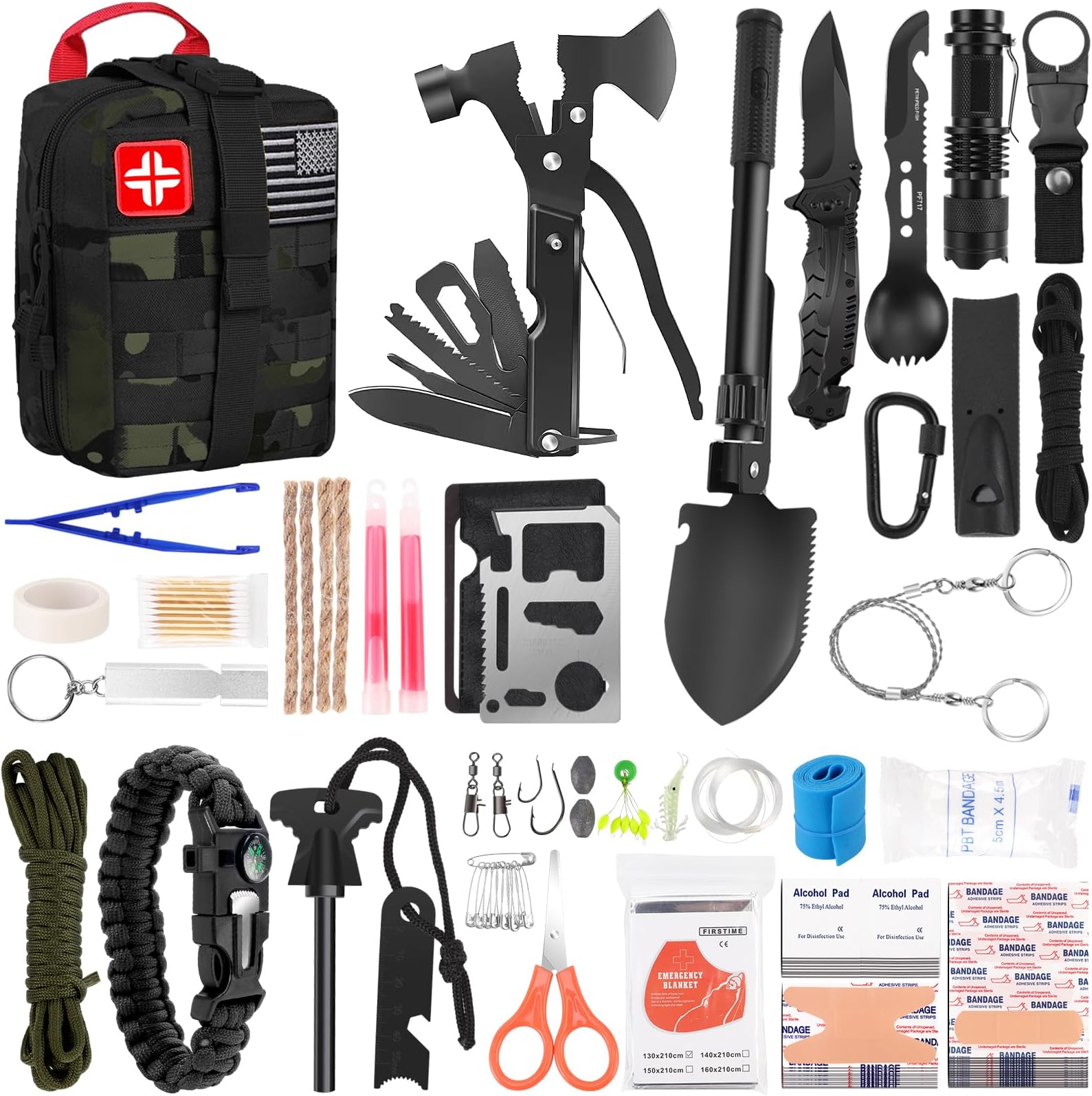 Gifts for Men Christmas 146Pcs Survival Kit First Aid Kit, Emergency Kit with Survival Tools, Medical Supplies for Camping, Travel, Outdoor Adventure