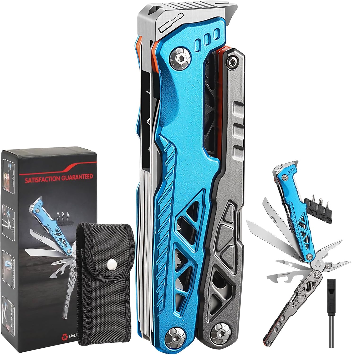 Geschenke für Männer Multitool Camping Zubehör Geschenk Vatertag Männergeschenke Survival Gadgets mit Zange Säge Schraubendreher Flaschenöffner Pfeife Geburtstagsgeschenk Weihnachtsgeschenke(Regulär)