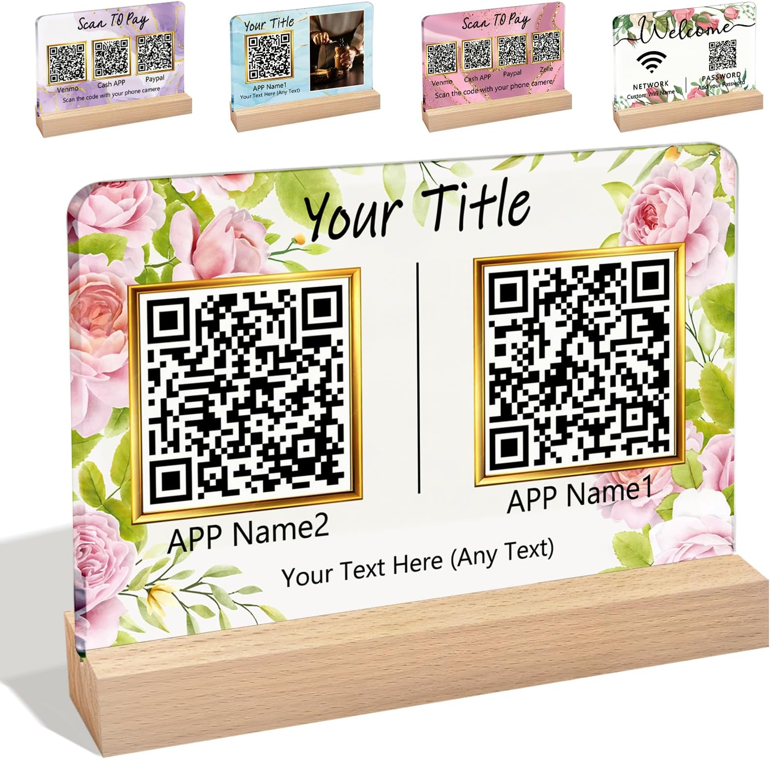 Custom QR Code Sign Personalized Multi Business QR Display Code Scan to Pay Venmo Paypal Cash Zelle Customized Social Media Signs for Beauty Store Salon Hairdressers Acrylic Plaque
