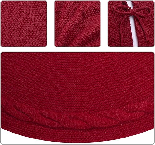 Miniatura 2 de yuboo - Falda de árbol de Navidad de 48 pulgadas, rojo burdeos, falda de árbol de Acción de Gracias y Navidad de punto, falda rústica para árbol de