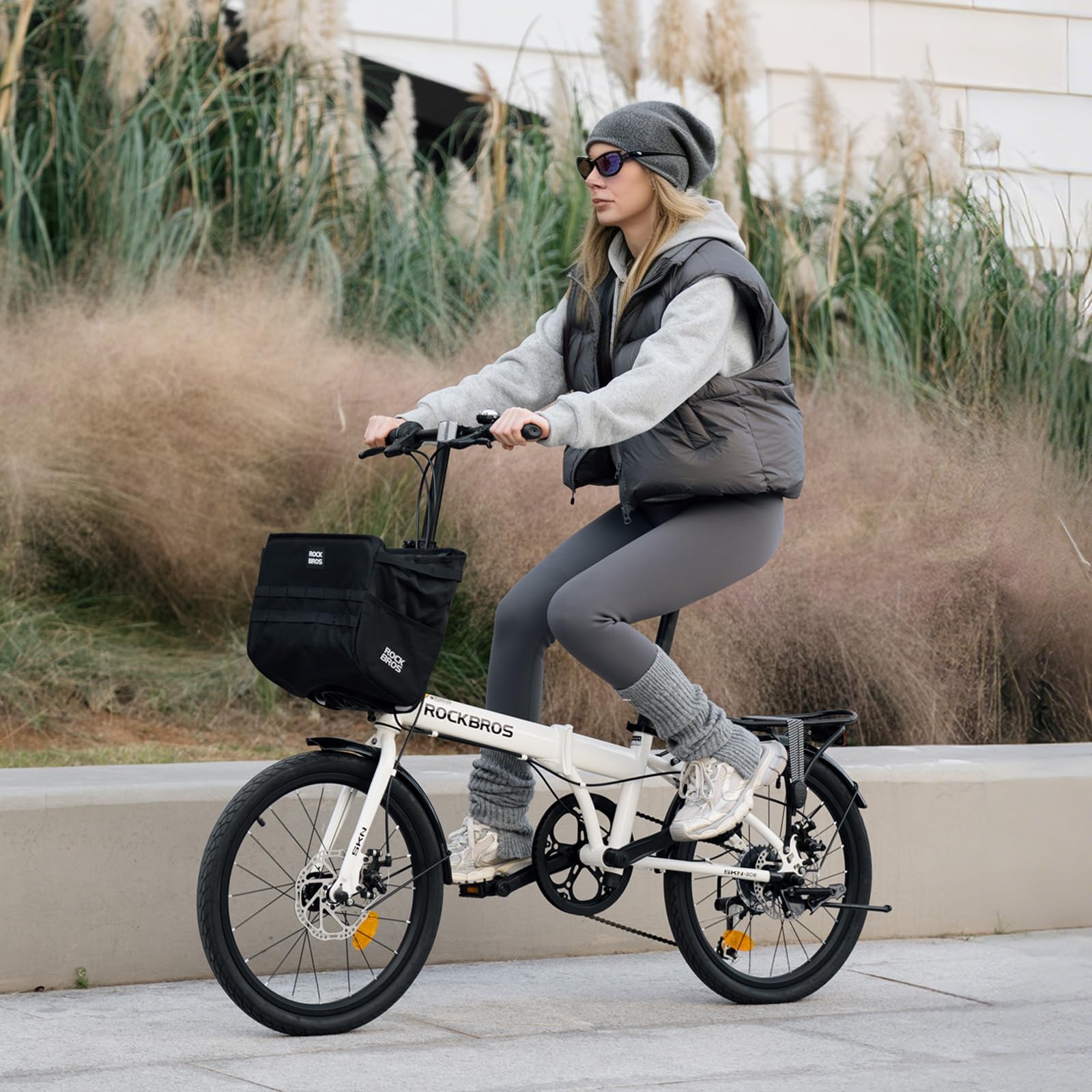 ROCKBROS SKN Bicicletta Pieghevole 20 Pollici, Telaio in Acciaio, 7 Marce, Freno a Disco, Parafango e Portapacchi, Ideale per Commuting, Casa e Viaggi
