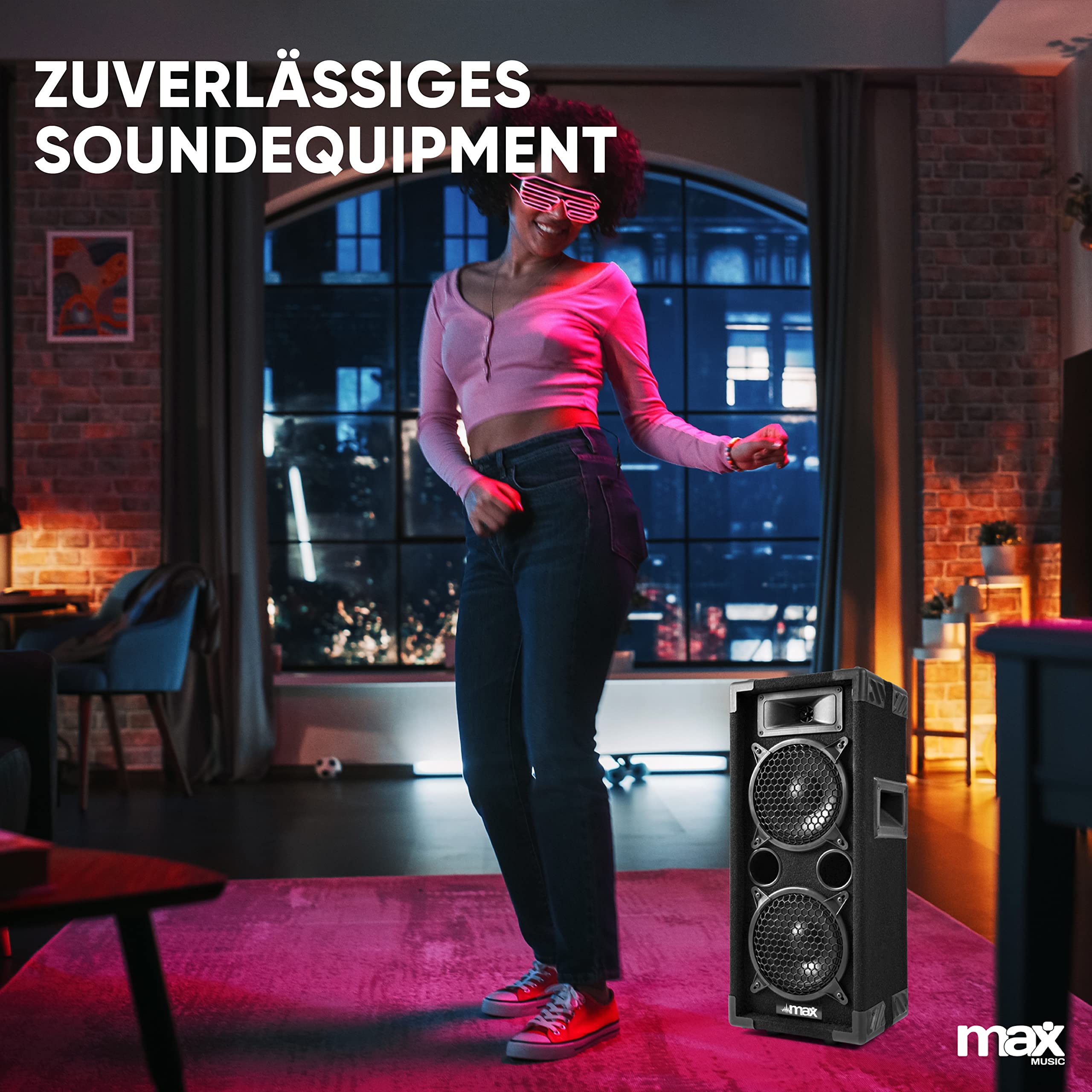MAX26 PA Lautsprecher passiv, DJ Lautprecher, DJ Boxen Set mit Griffe, 1200 Watt Peak, 2 x 6 Zoll Doppel-Tieftöner, PA Boxen für Musikanlage - Schwarz