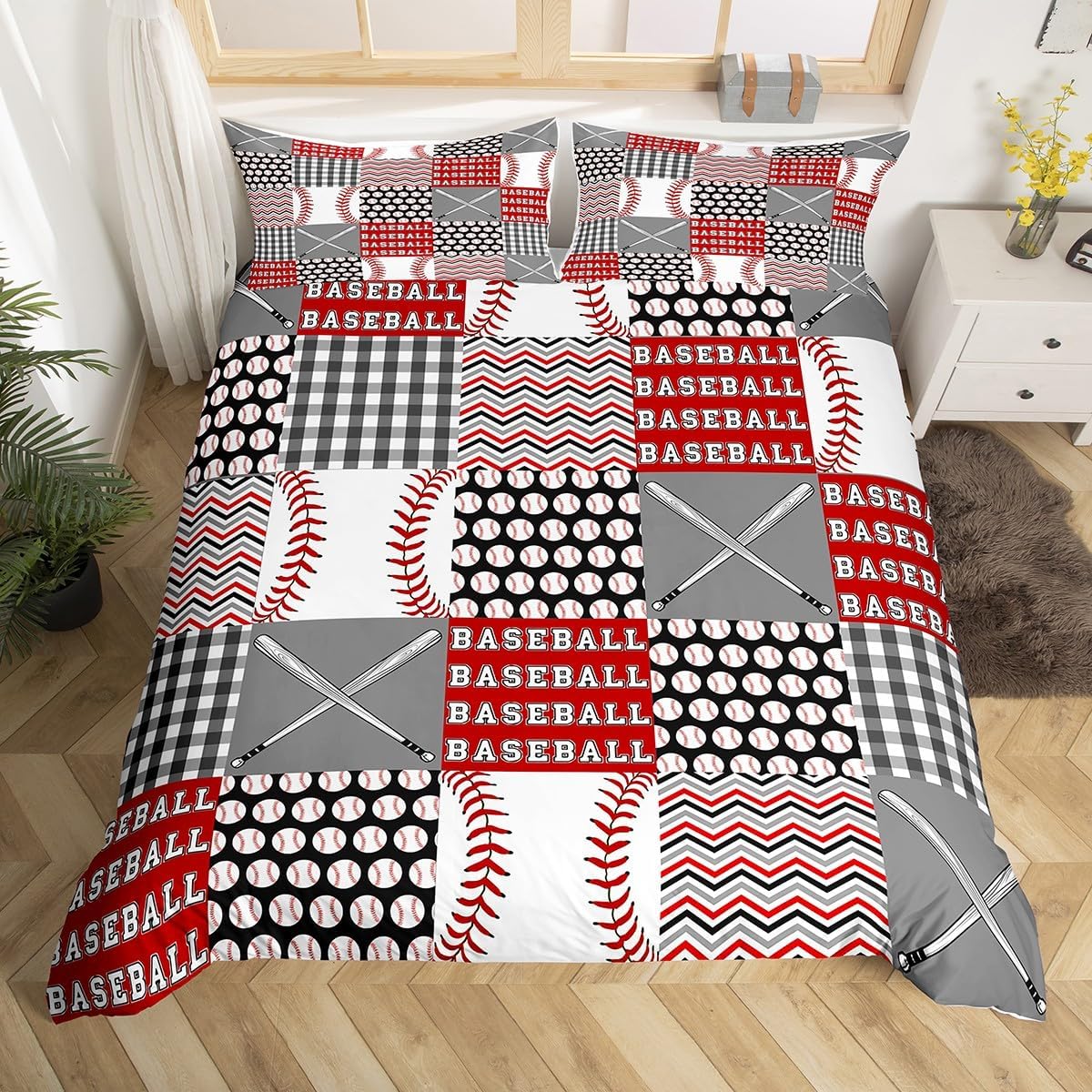 Feelyou Football Bedding Set Twin Size Kids Basketball Comforter Cover Set for Boys Girls Teens Baseball Duvet Cover Rugby Sports Theme Bedspread Cover（No Comforter