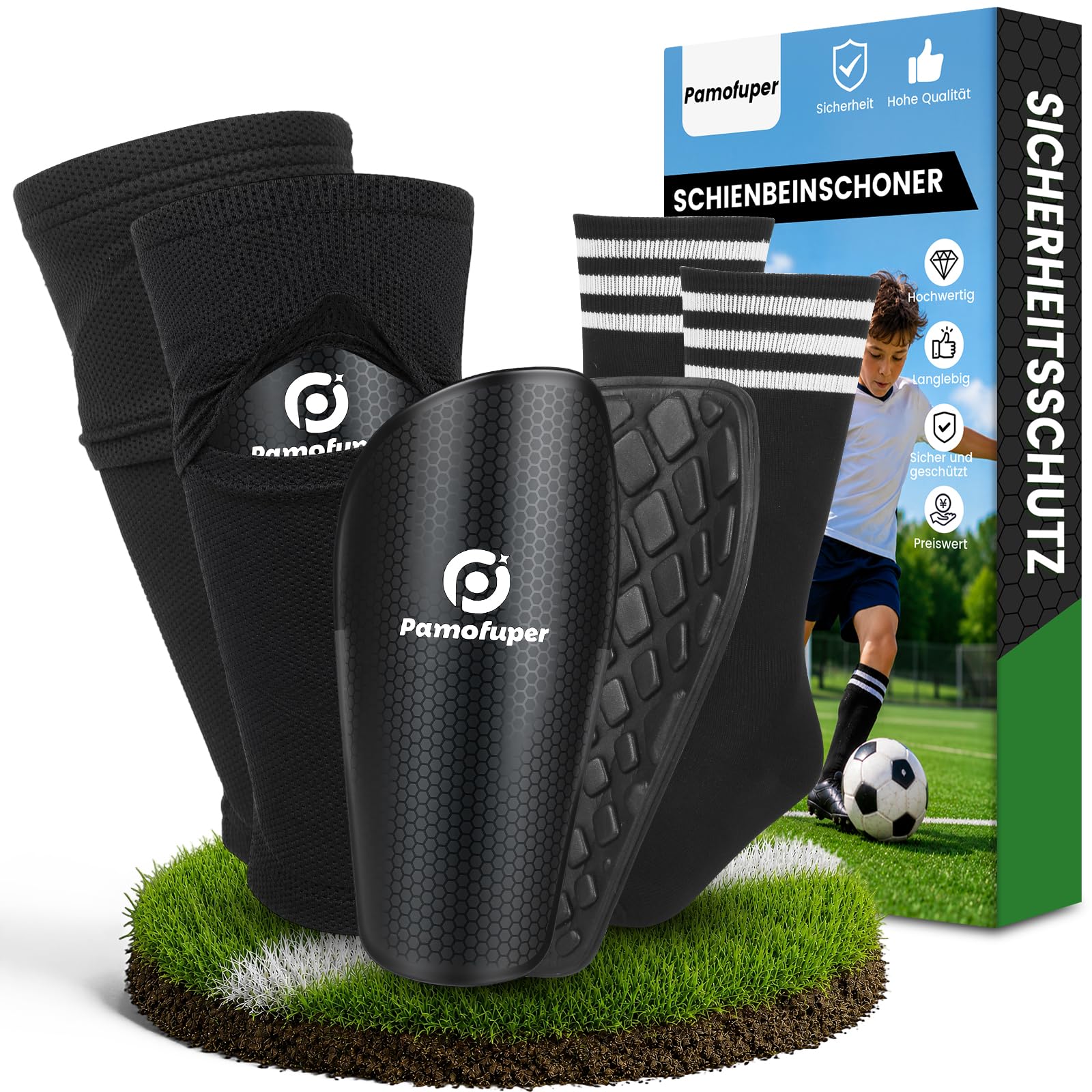 Children's/Men's Football Shin Guards with Socks, Mini for Ages 4-16+
