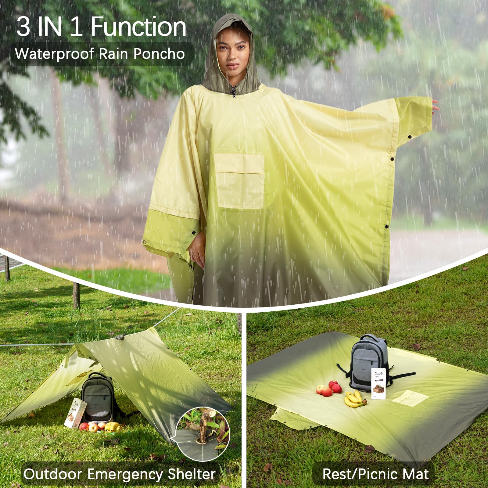 NUUR Veste de Pluie Poncho pour Femme Imperméable Léger Réutilisable Randonnée Manteau de Pluie Veste avec Capuche