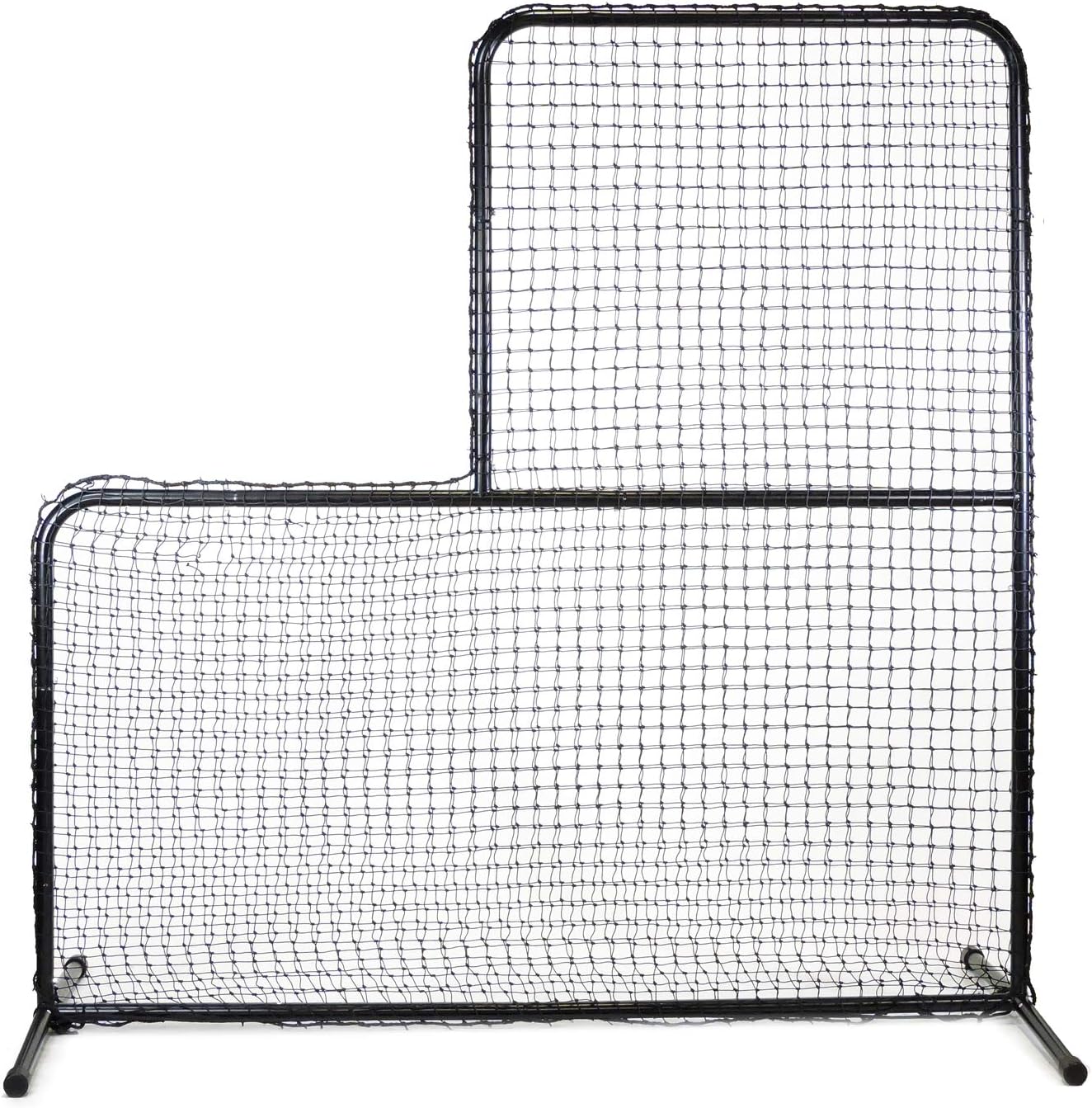 JUGS Standard L-Shaped Pitchers Screen — Baseball Pitcher and Pitching Machine Protection, 7'H x 7'W with a 3' x 3' Cutout, 45 Ply Poly-E Netting and 1.5” Diameter Frame, 1-Year Guarantee