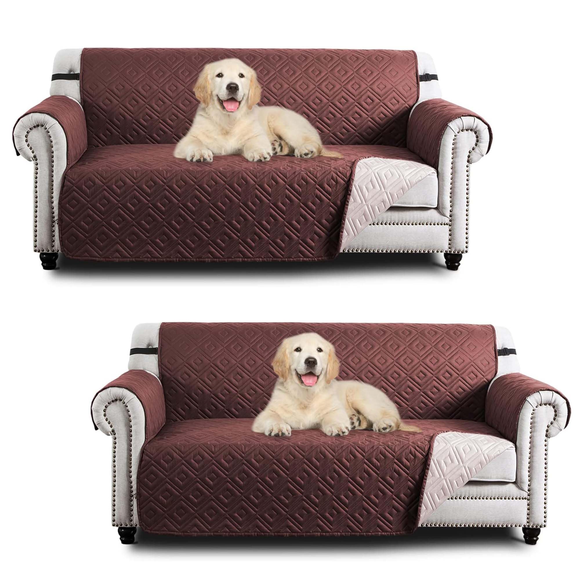 Hafaa Sofa Cover 3 Seater Water Resistant Slipcovers 2 Pack Brown/Beige Non Slip Reversible Sofa Covers with Elastic Strap - Washable Sofa Protectors from Pets/Kids/Dogs โ image 1