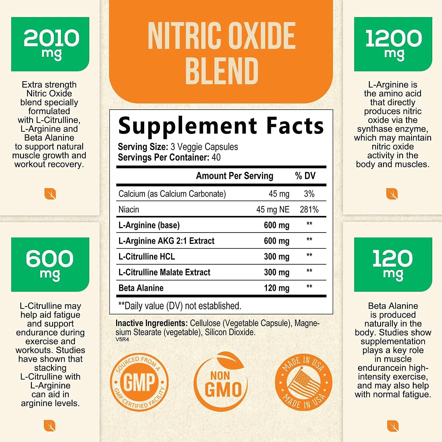 Extra Strength Nitric Oxide Supplement L Arginine 3X Strength - Citrulline Malate, AAKG, Beta Alanine - Premium Muscle Building Nitric Booster for Strength & Energy to Train Harder - 120 Capsules