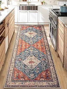 SERISSA Boho Washable Runner Rug, 2x6 Rug Non-Slip Tribal Hallway Kitchen Runner Rug Ultra Soft Print Distressed Vintage Floor Carpet for Bedroom Bathroom Laundry Living Room