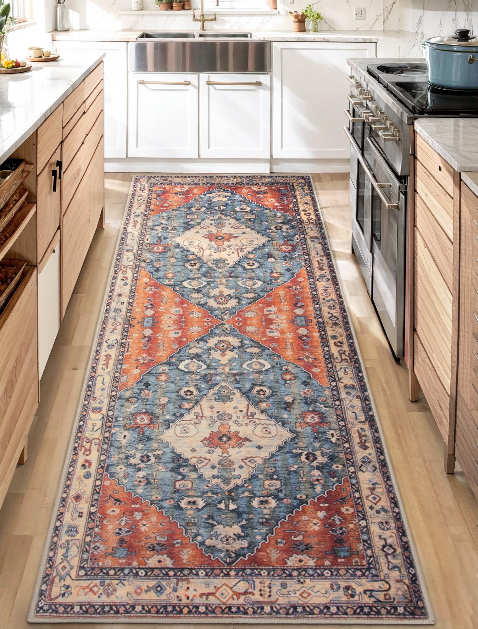 SERISSA Boho Washable Runner Rug, 2x6 Rug Runner Non-Slip Tribal Hallway Kitchen Runner Rug Ultra Soft Print Distressed Vintage Floor Carpet Runner for Bedroom Bathroom Laundry Living Room