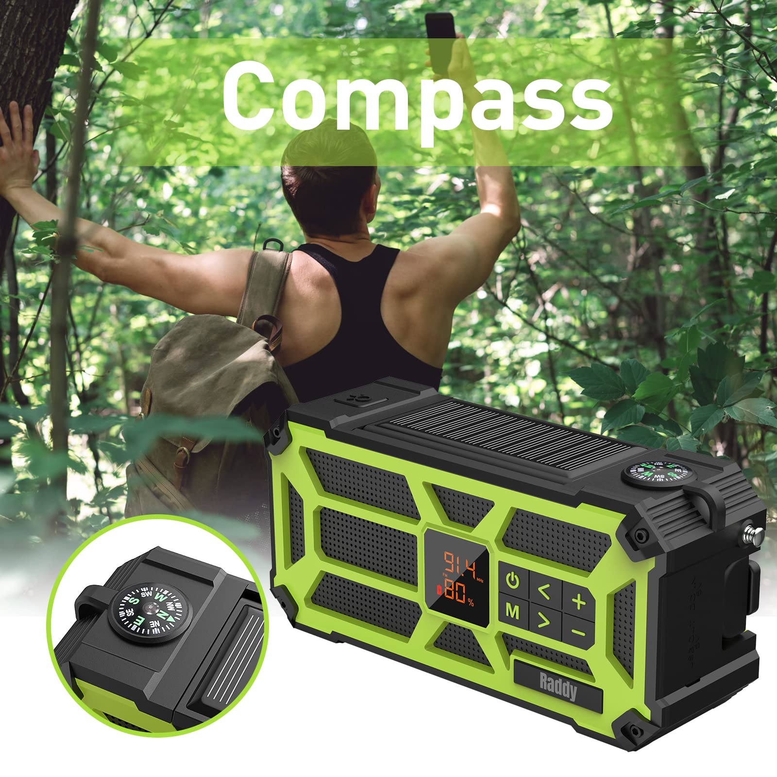 Raddy SW5 Radio Dinamo Impermeabile IPX5 AM/FM Portatile Emergenza Solare 5000mAh Powerbank